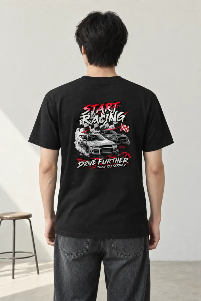 "Start Racing" Heavyweight Unisex Crewneck T-shirt