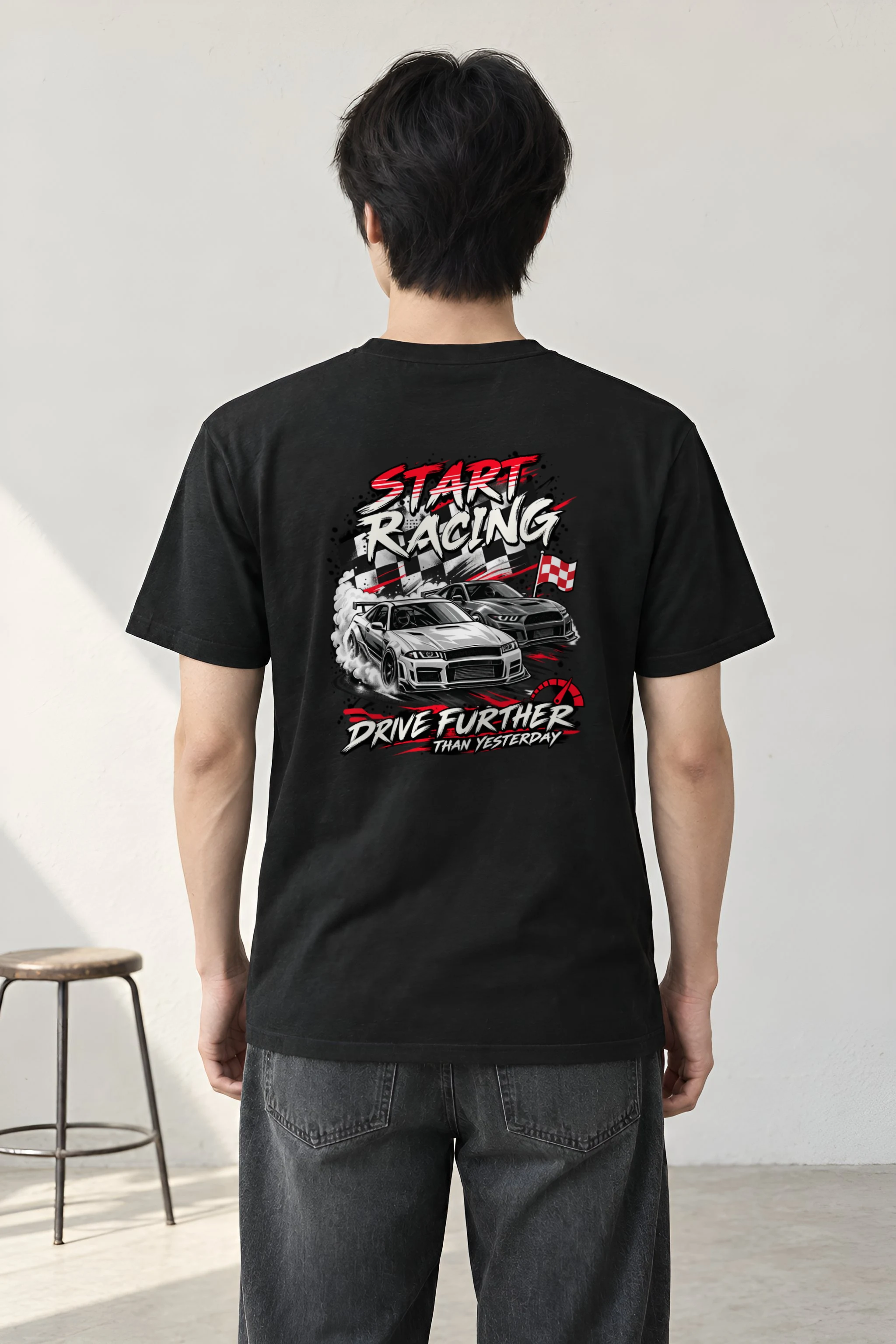 "Start Racing" Heavyweight Unisex Crewneck T-shirt