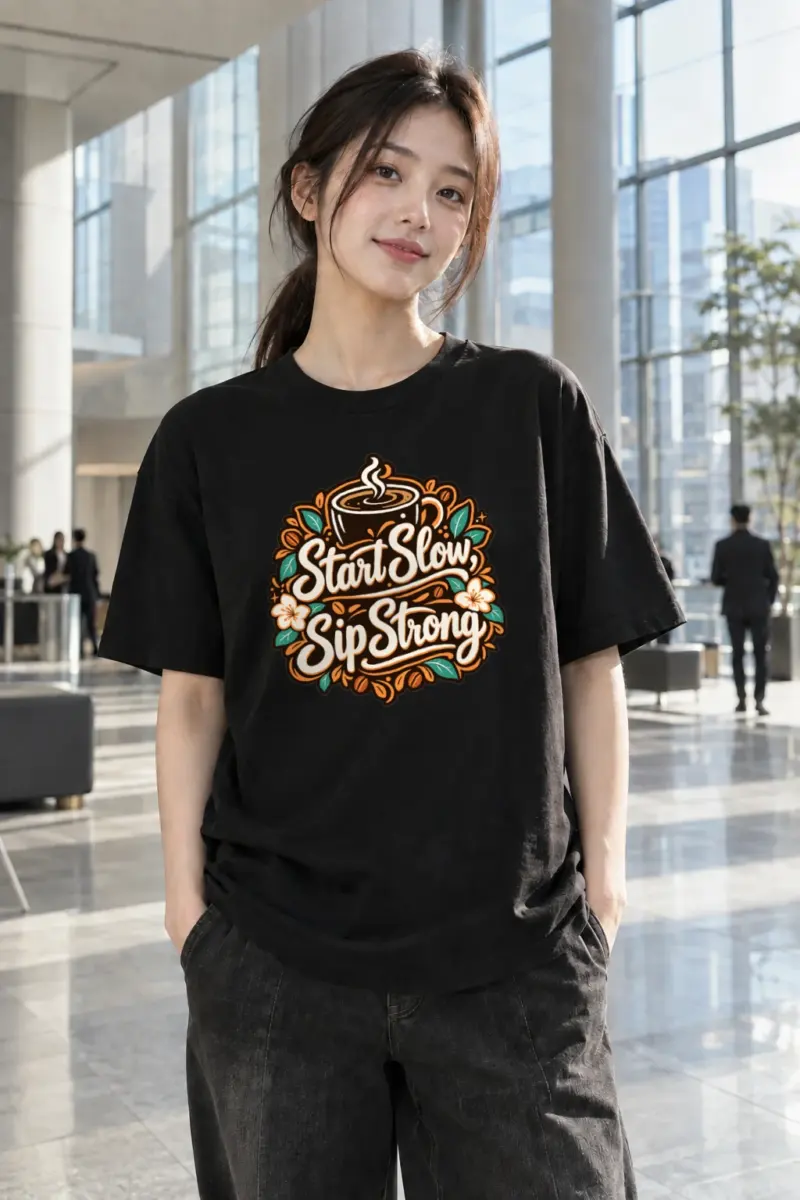 "Start Slow Sip Strong" Heavyweight Unisex Crewneck T-shirt | Gildan 5000