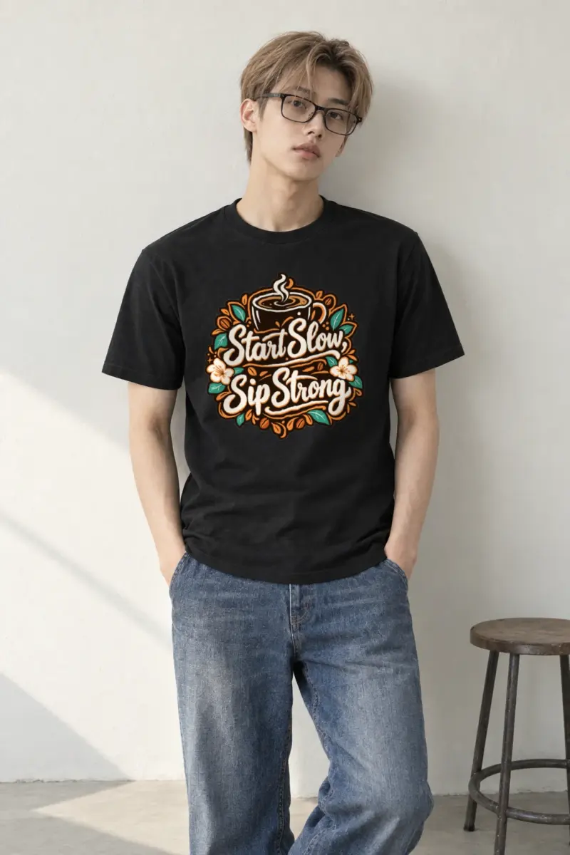"Start Slow Sip Strong" Heavyweight Unisex Crewneck T-shirt