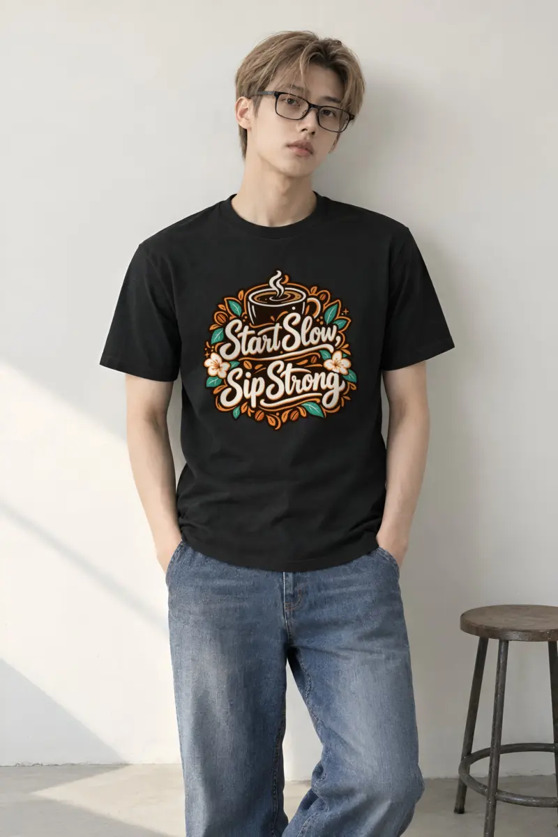 "Start Slow Sip Strong" Heavyweight Unisex Crewneck T-shirt