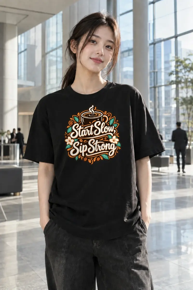 "Start Slow Sip Strong" Heavyweight Unisex Crewneck T-shirt | Gildan 5000