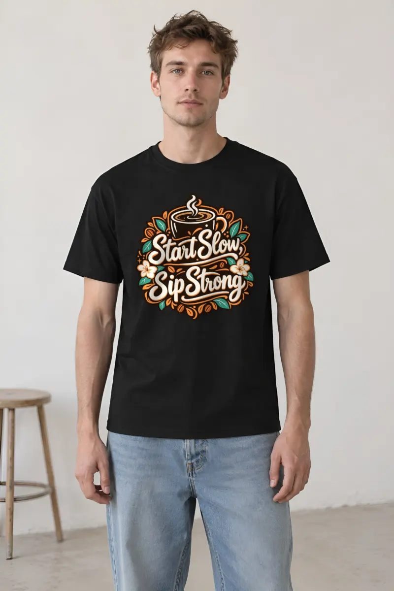 "Start Slow Sip Strong" Heavyweight Unisex Crewneck T-shirt