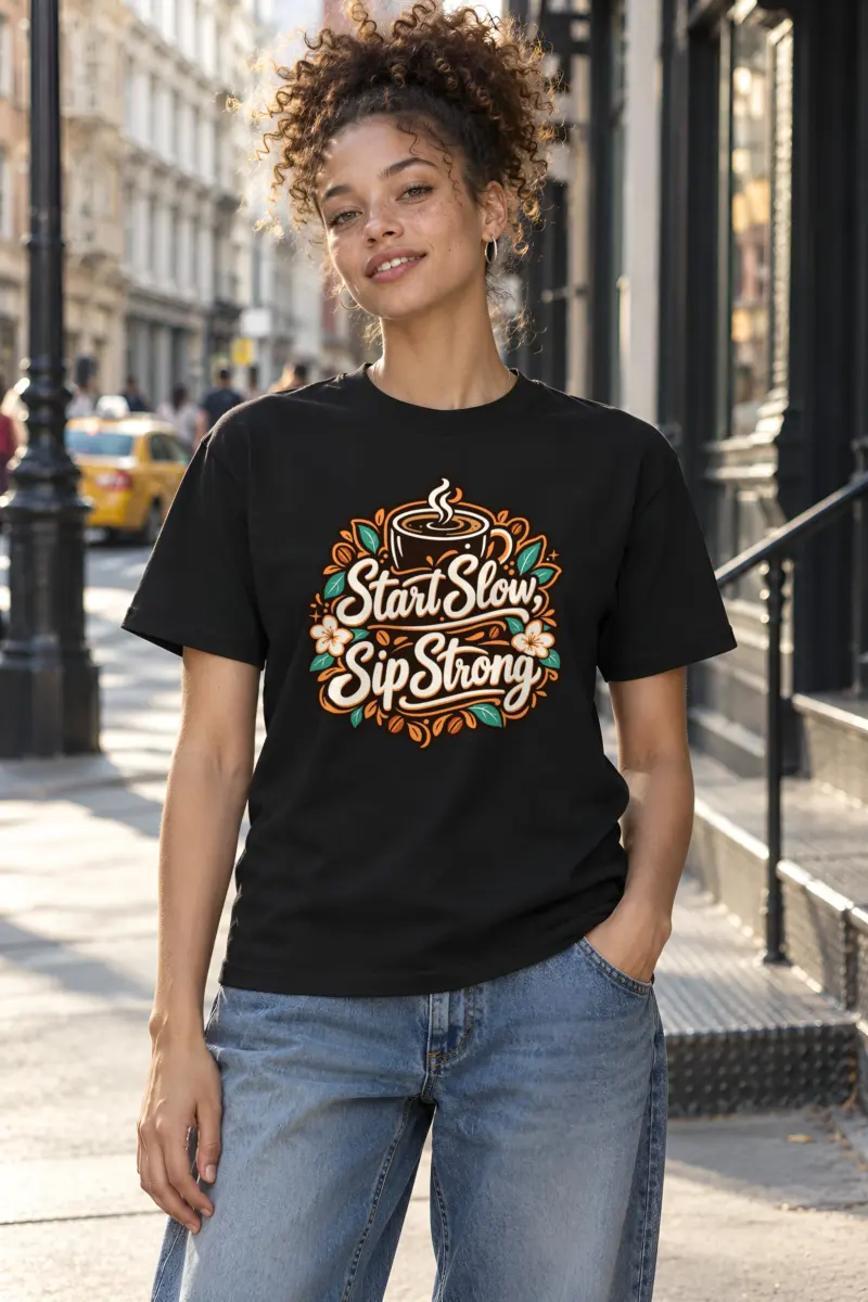 "Start Slow Sip Strong" Heavyweight Unisex Crewneck T-shirt