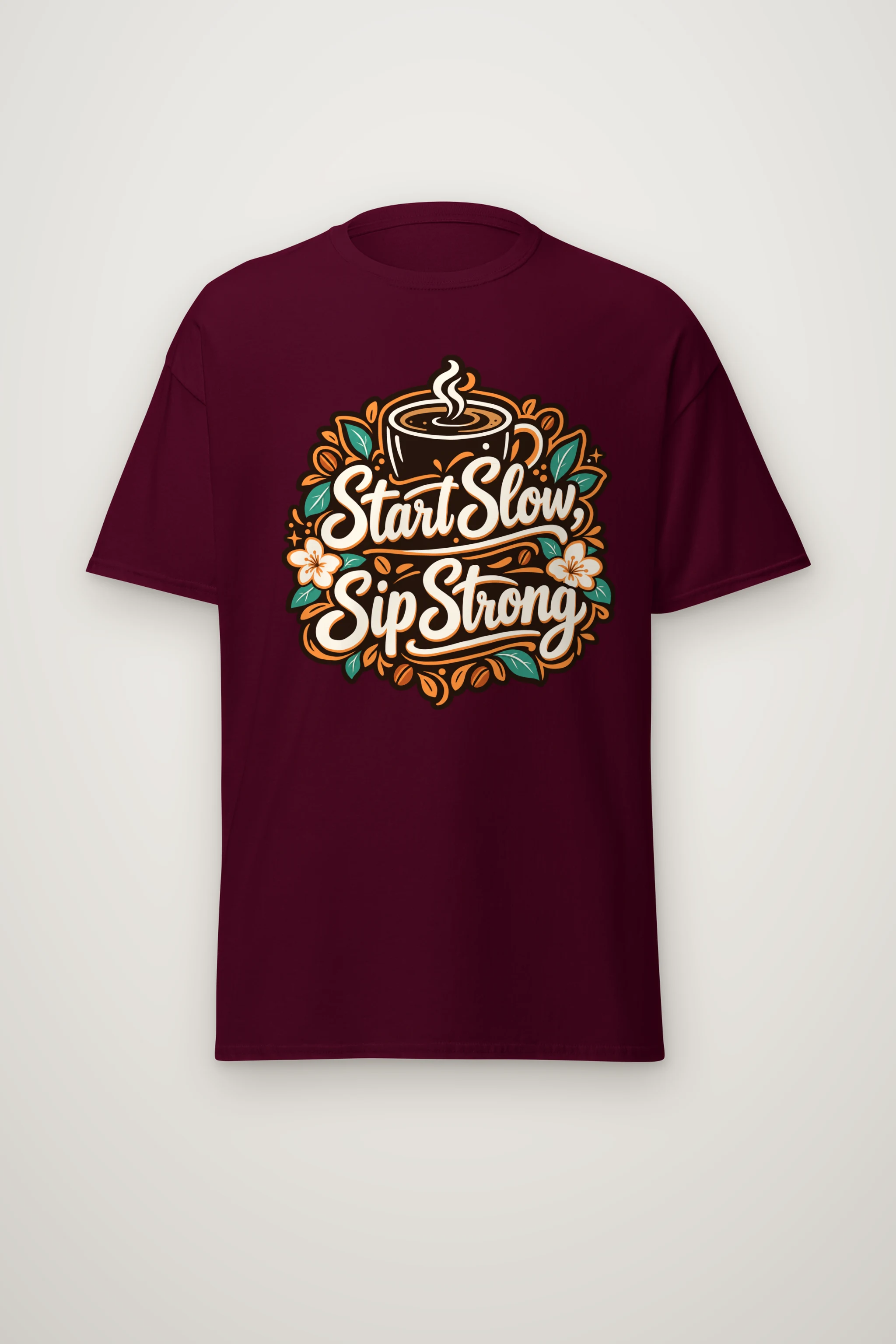 "Start Slow Sip Strong" Heavyweight Unisex Crewneck T-shirt
