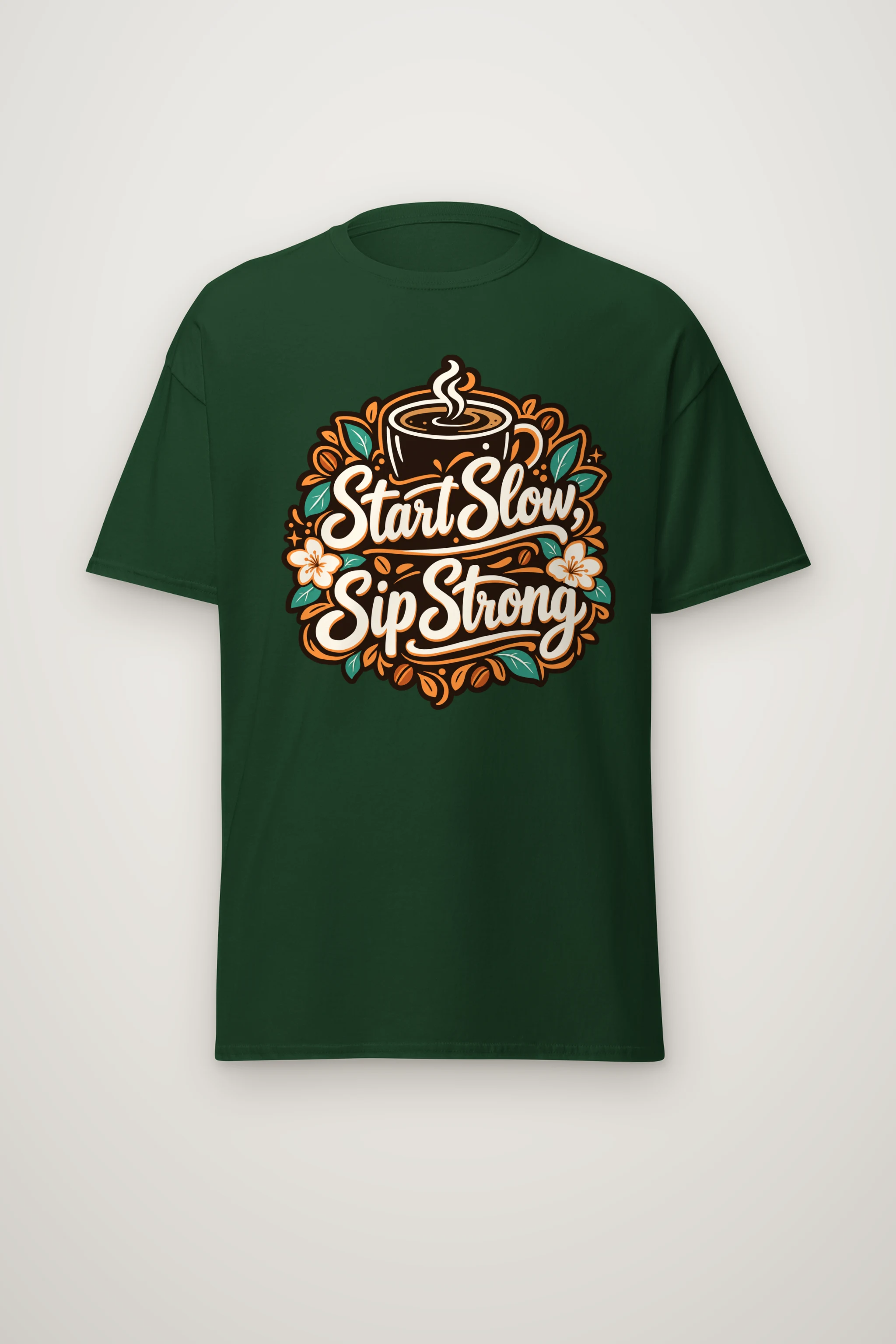 "Start Slow Sip Strong" Heavyweight Unisex Crewneck T-shirt