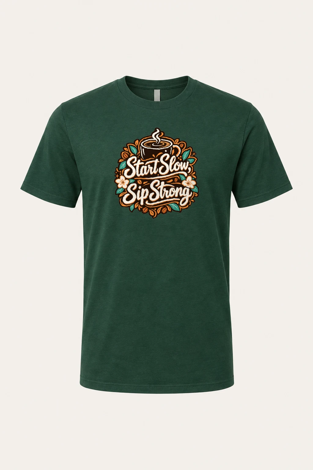 "Start Slow Sip Strong" Heavyweight Unisex Crewneck T-shirt | Gildan 5000