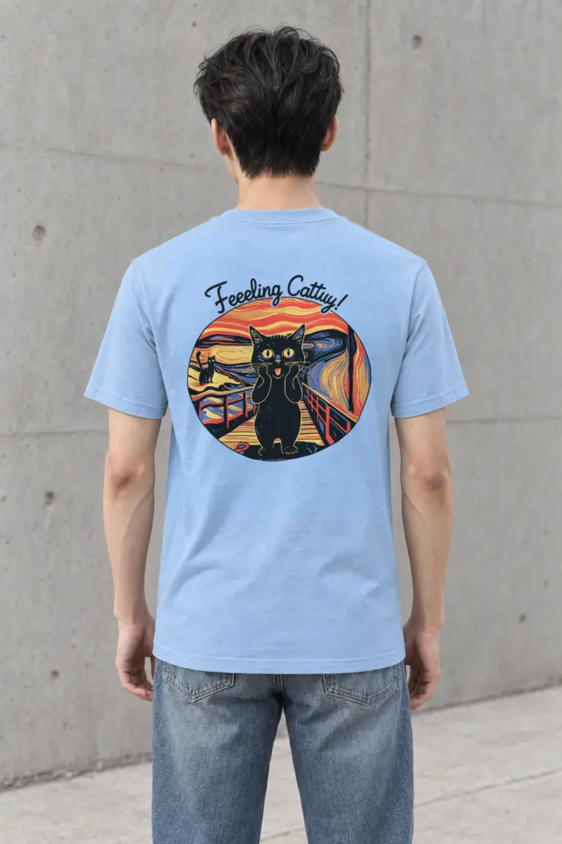 "Startled Sunset Cat" Heavyweight Unisex Crewneck T-shirt