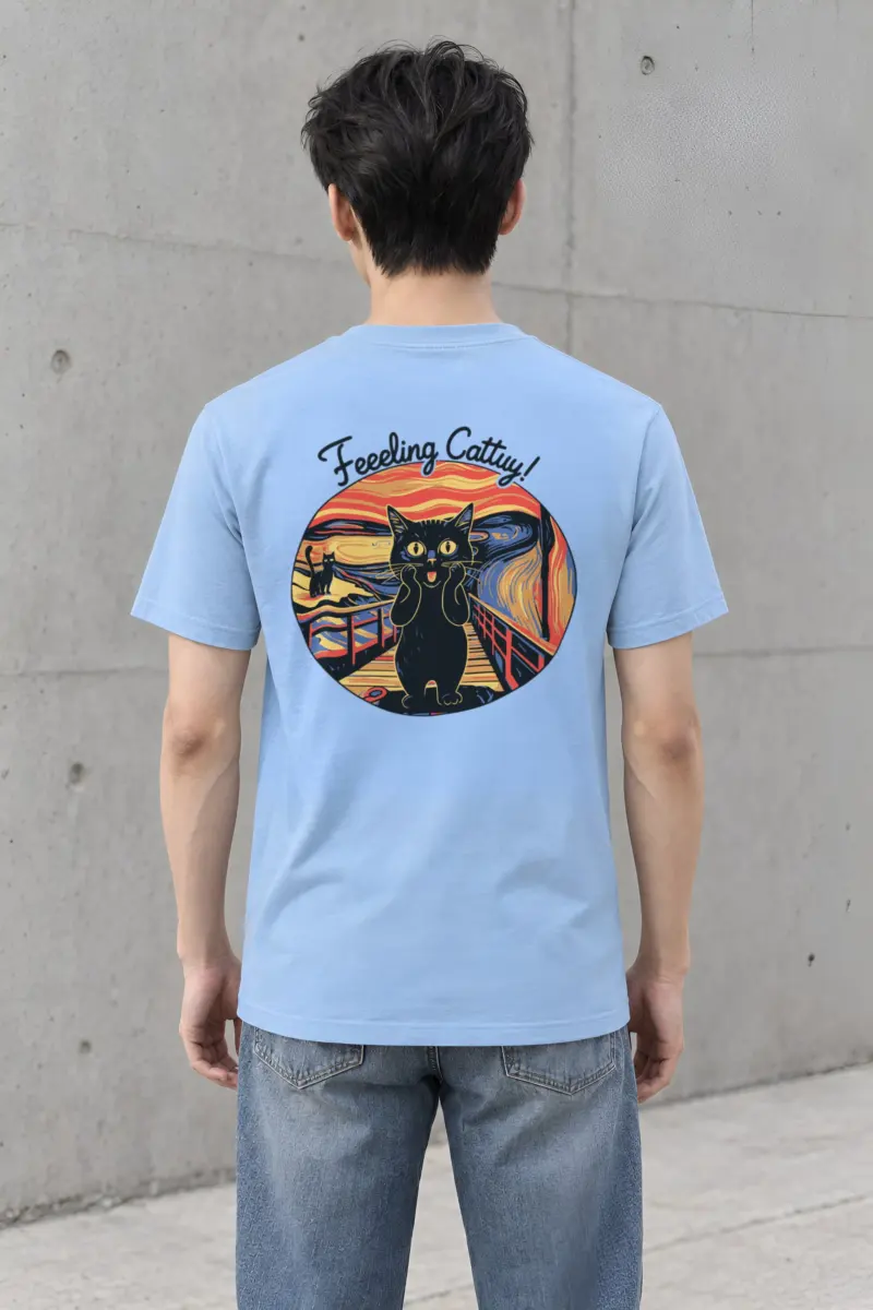 "Startled Sunset Cat" Heavyweight Unisex Crewneck T-shirt