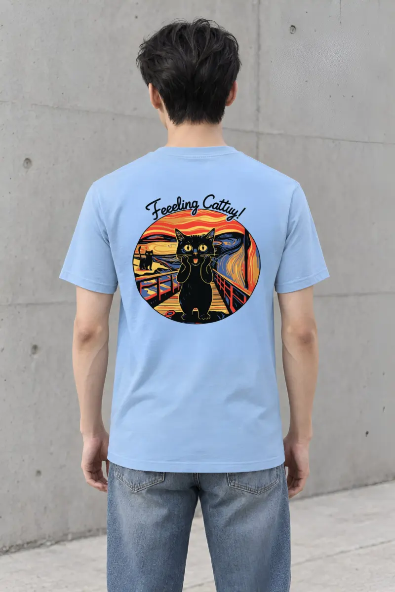 "Startled Sunset Cat" Heavyweight Unisex Crewneck T-shirt