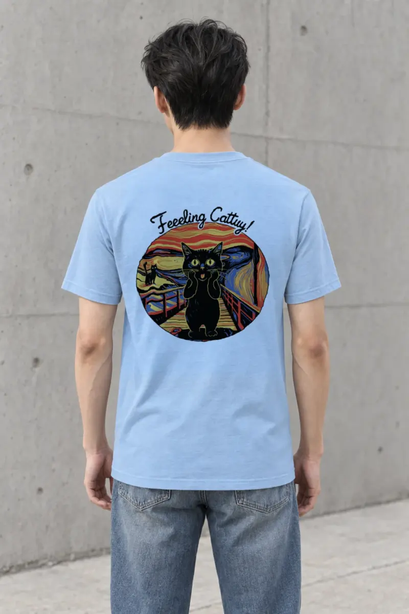 "Startled Sunset Cat" Heavyweight Unisex Crewneck T-shirt