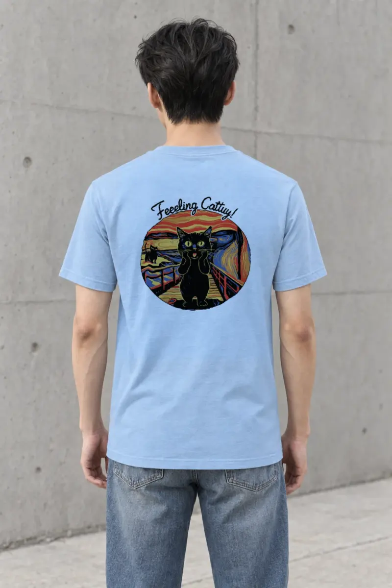 "Startled Sunset Cat" Heavyweight Unisex Crewneck T-shirt