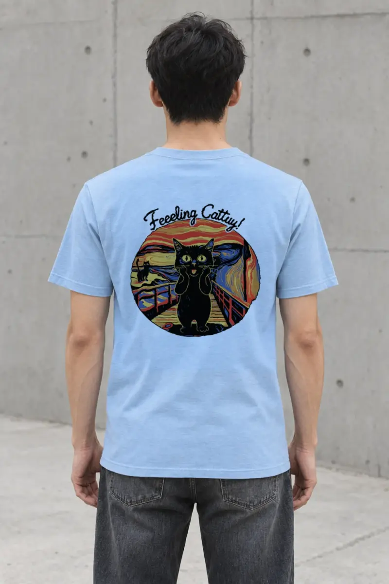 "Startled Sunset Cat" Heavyweight Unisex Crewneck T-shirt | Gildan 5000
