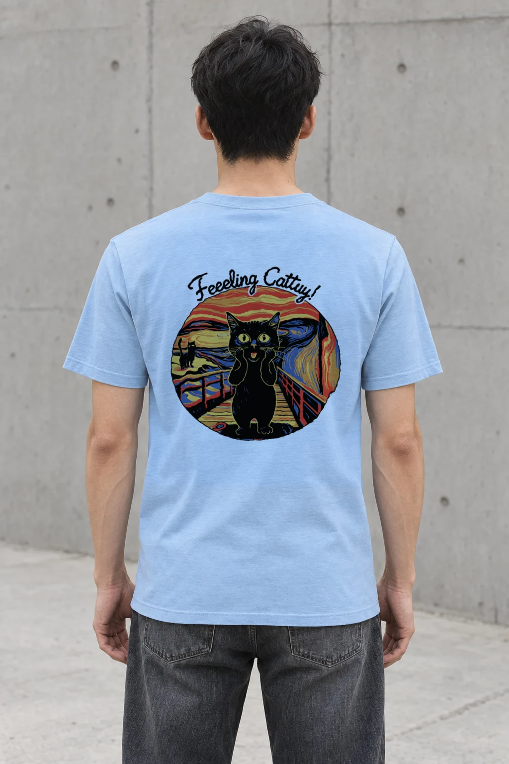 "Startled Sunset Cat" Heavyweight Unisex Crewneck T-shirt | Gildan 5000
