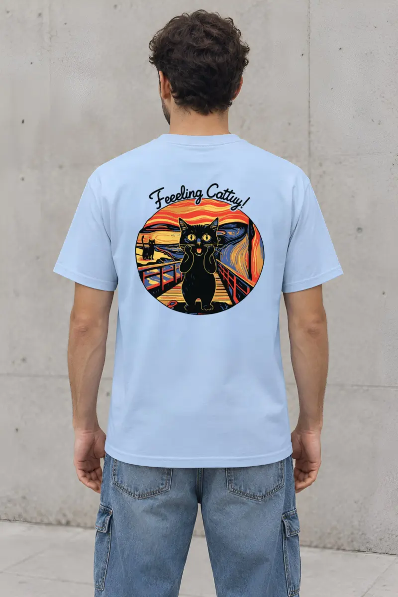 "Startled Sunset Cat" Heavyweight Unisex Crewneck T-shirt