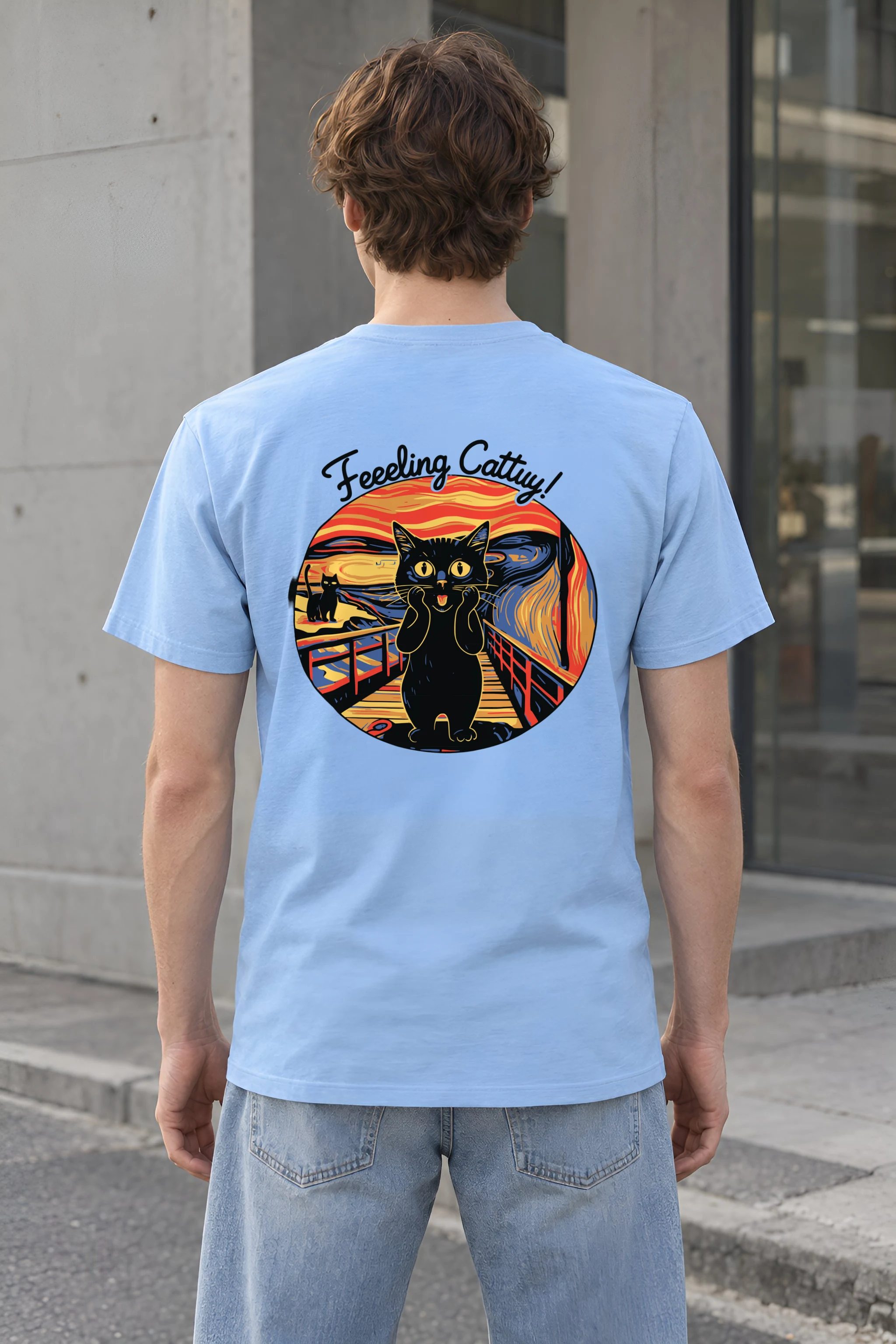 "Startled Sunset Cat" Heavyweight Unisex Crewneck T-shirt