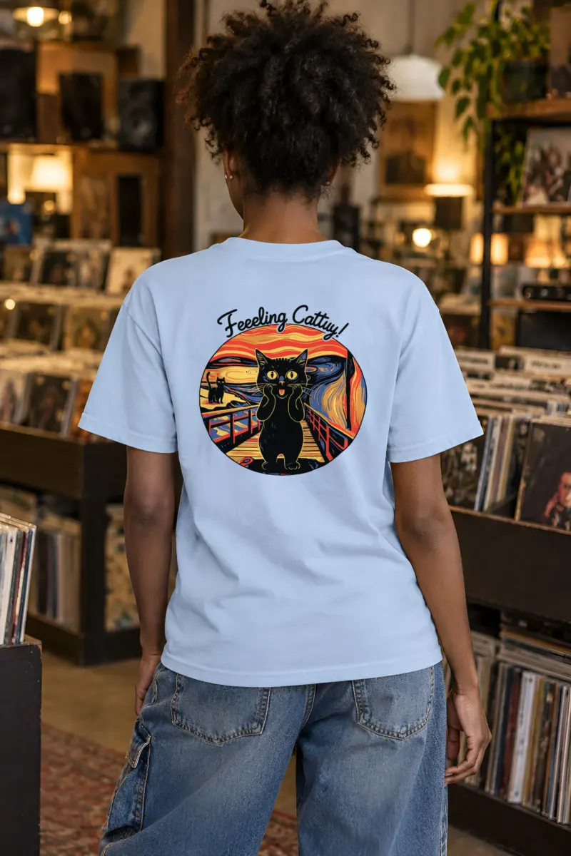 "Startled Sunset Cat" Heavyweight Unisex Crewneck T-shirt