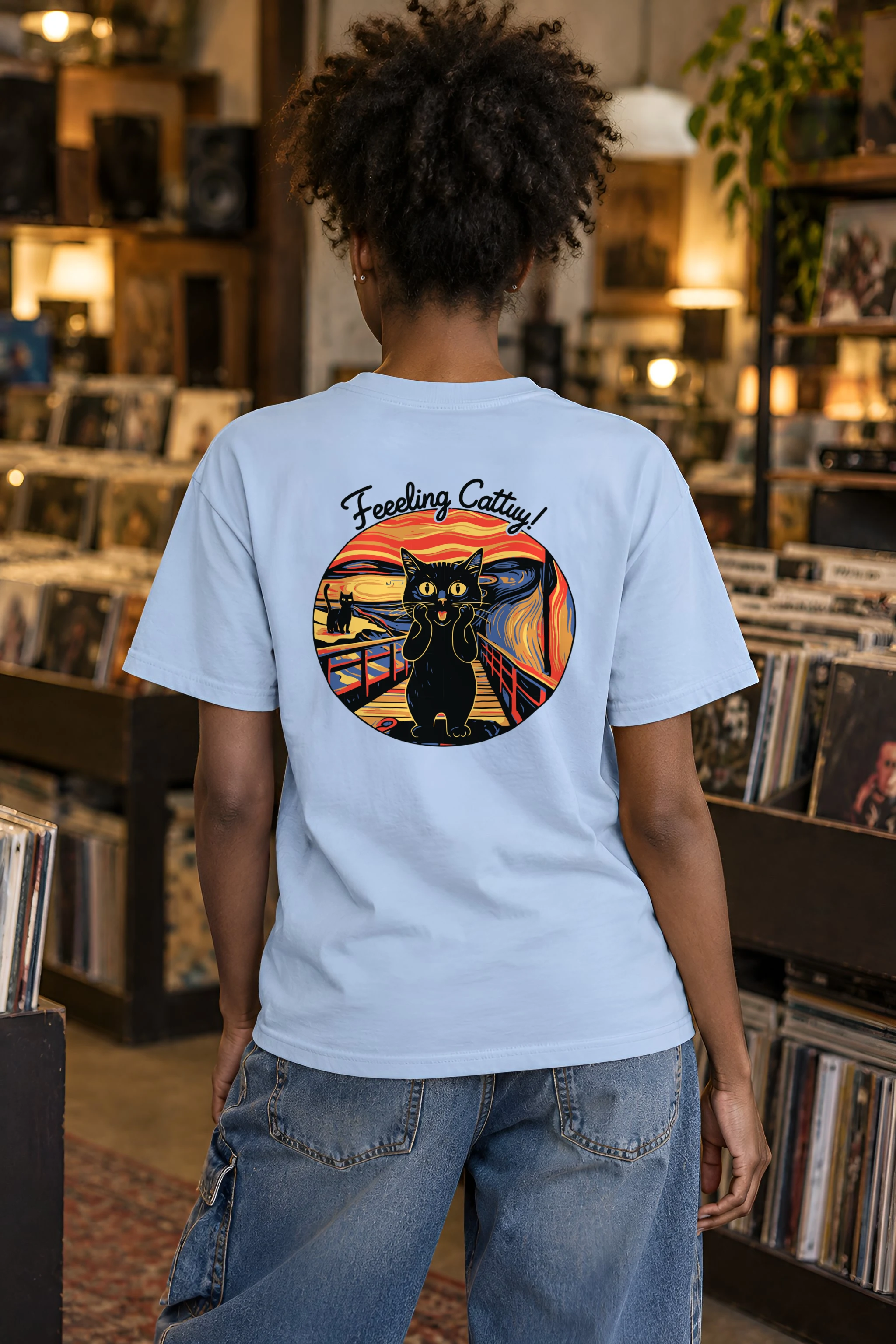 "Startled Sunset Cat" Heavyweight Unisex Crewneck T-shirt