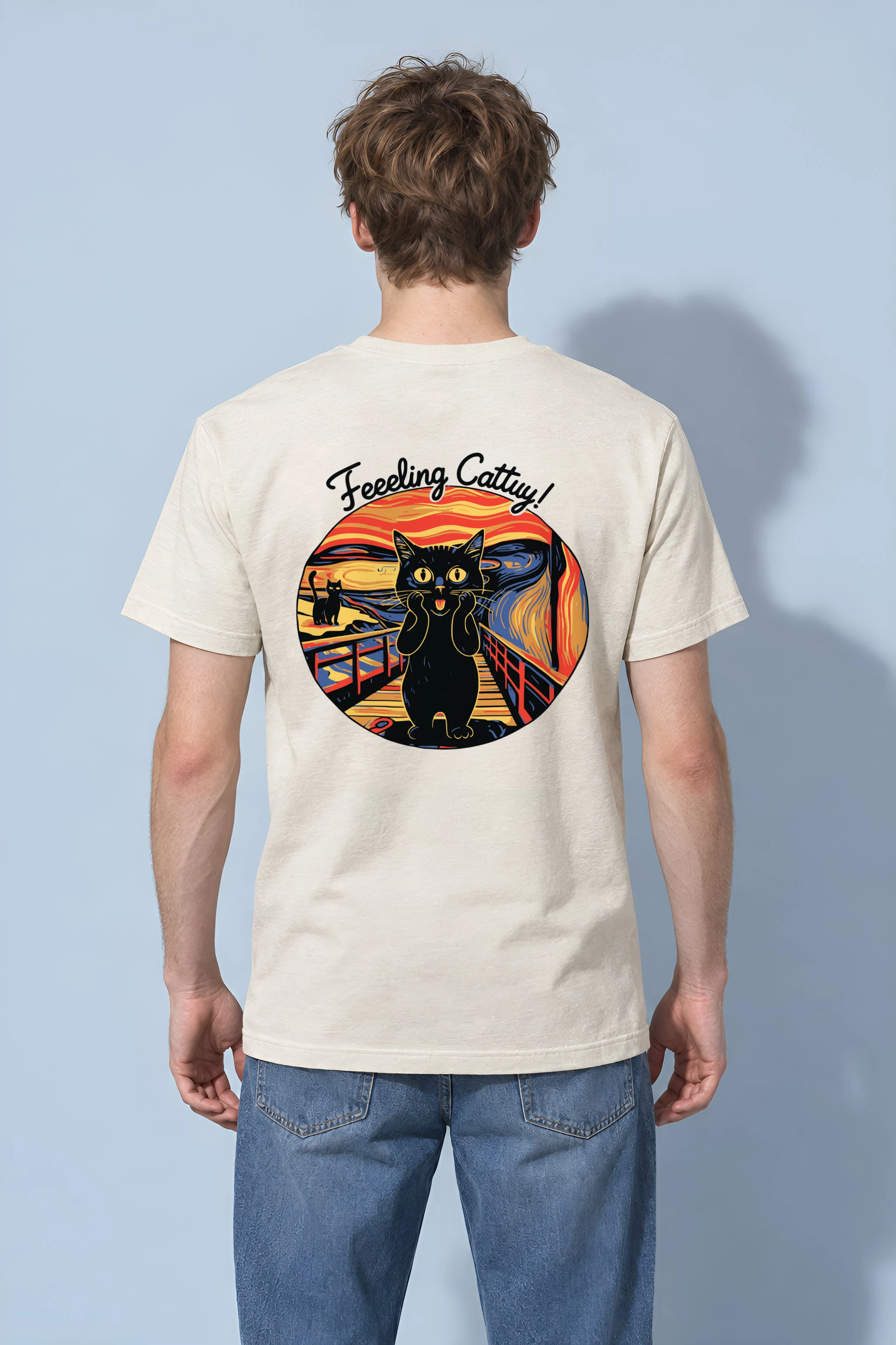 "Startled Sunset Cat" Heavyweight Unisex Crewneck T-shirt