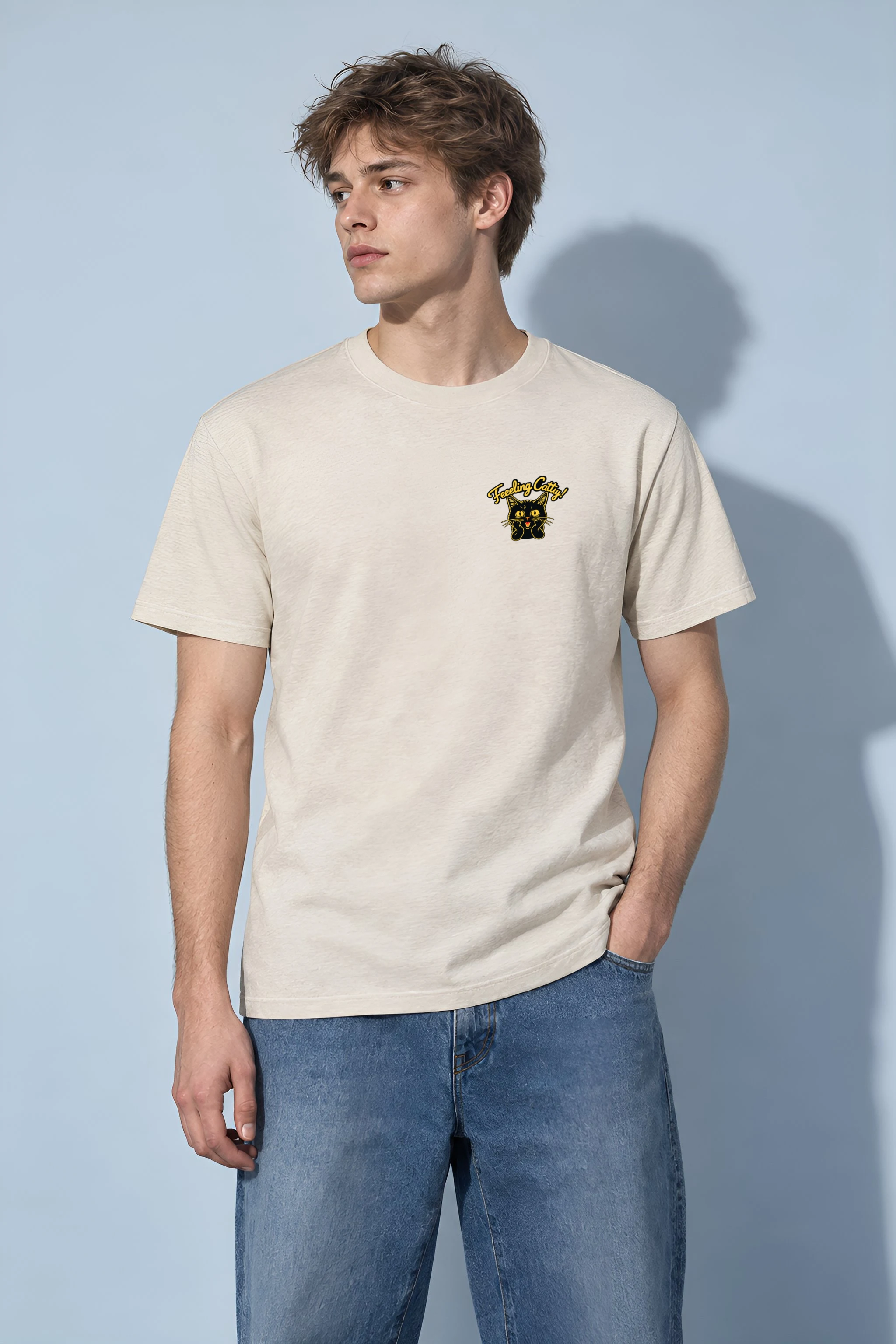 "Startled Sunset Cat" Heavyweight Unisex Crewneck T-shirt