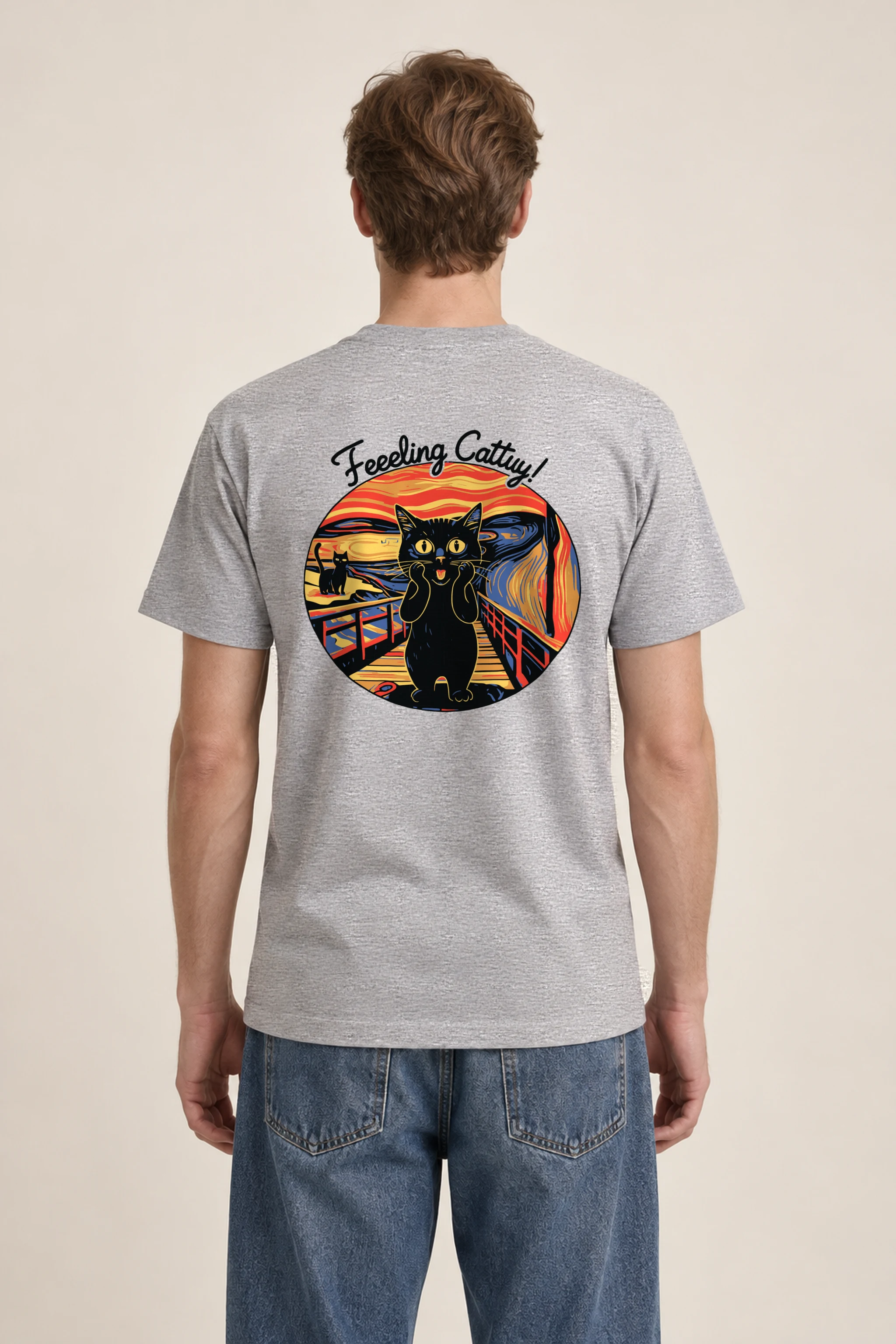 "Startled Sunset Cat" Heavyweight Unisex Crewneck T-shirt