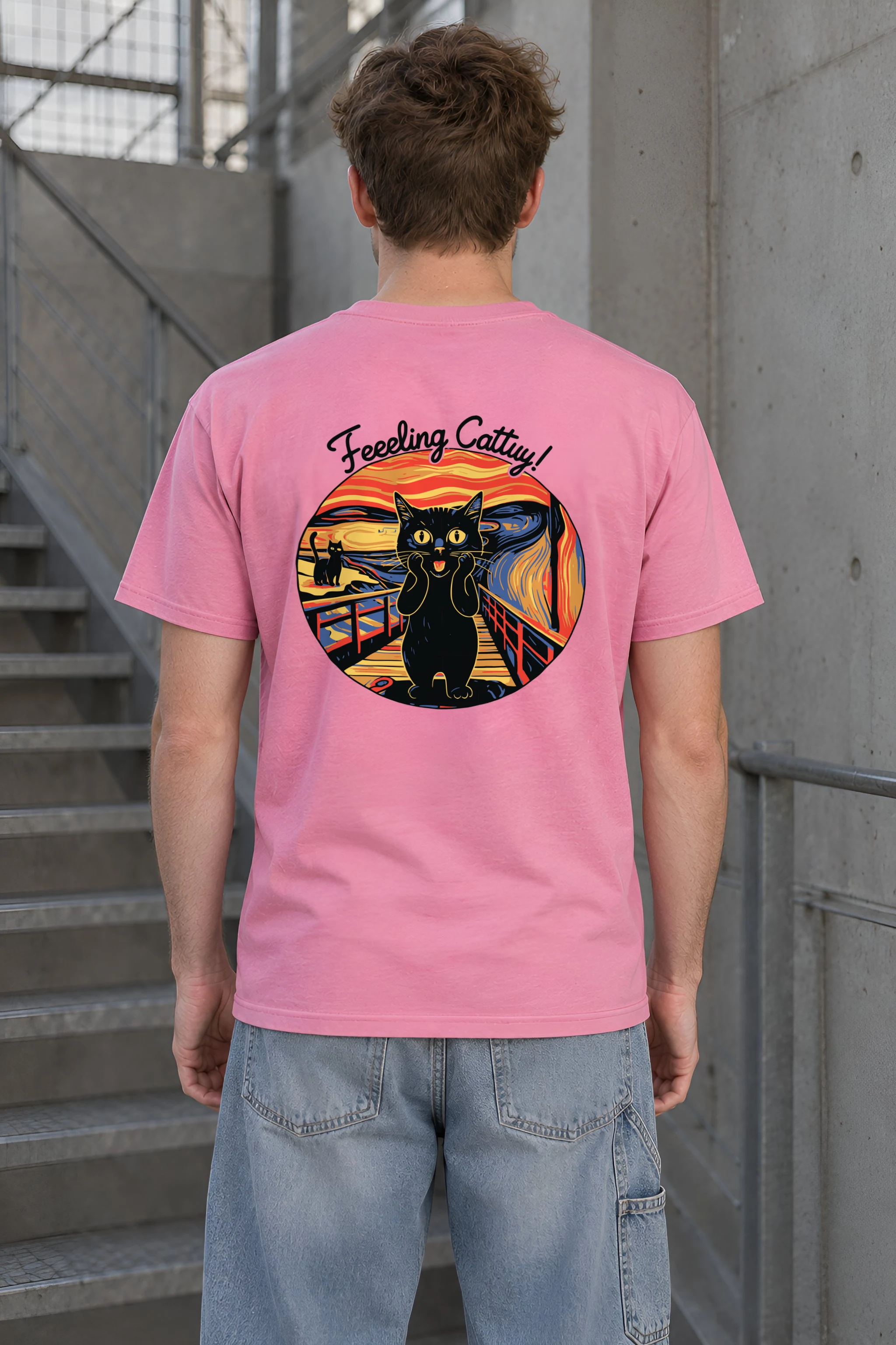 "Startled Sunset Cat" Heavyweight Unisex Crewneck T-shirt