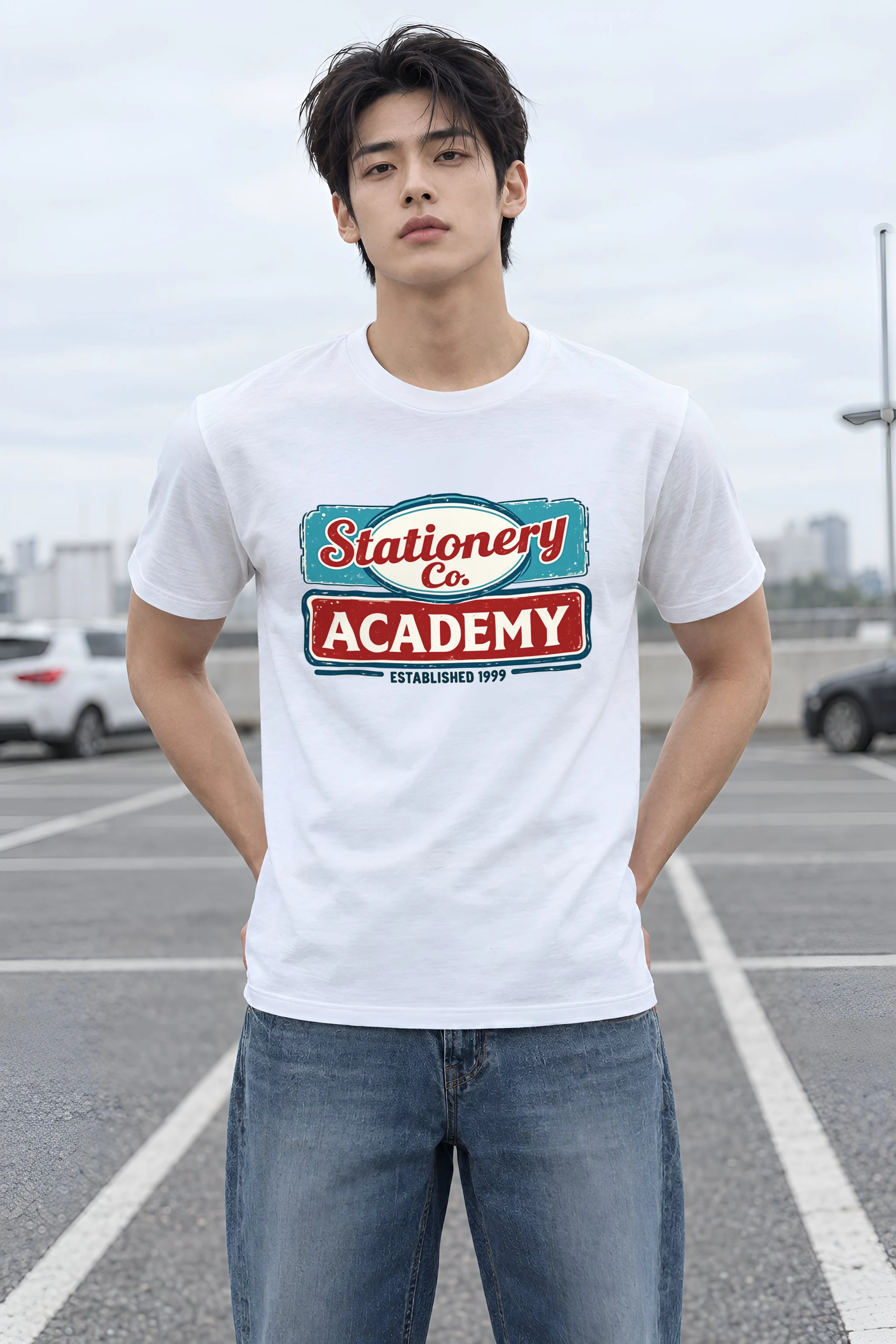 "Stationery Academy Badge" Heavyweight Unisex Crewneck T-shirt