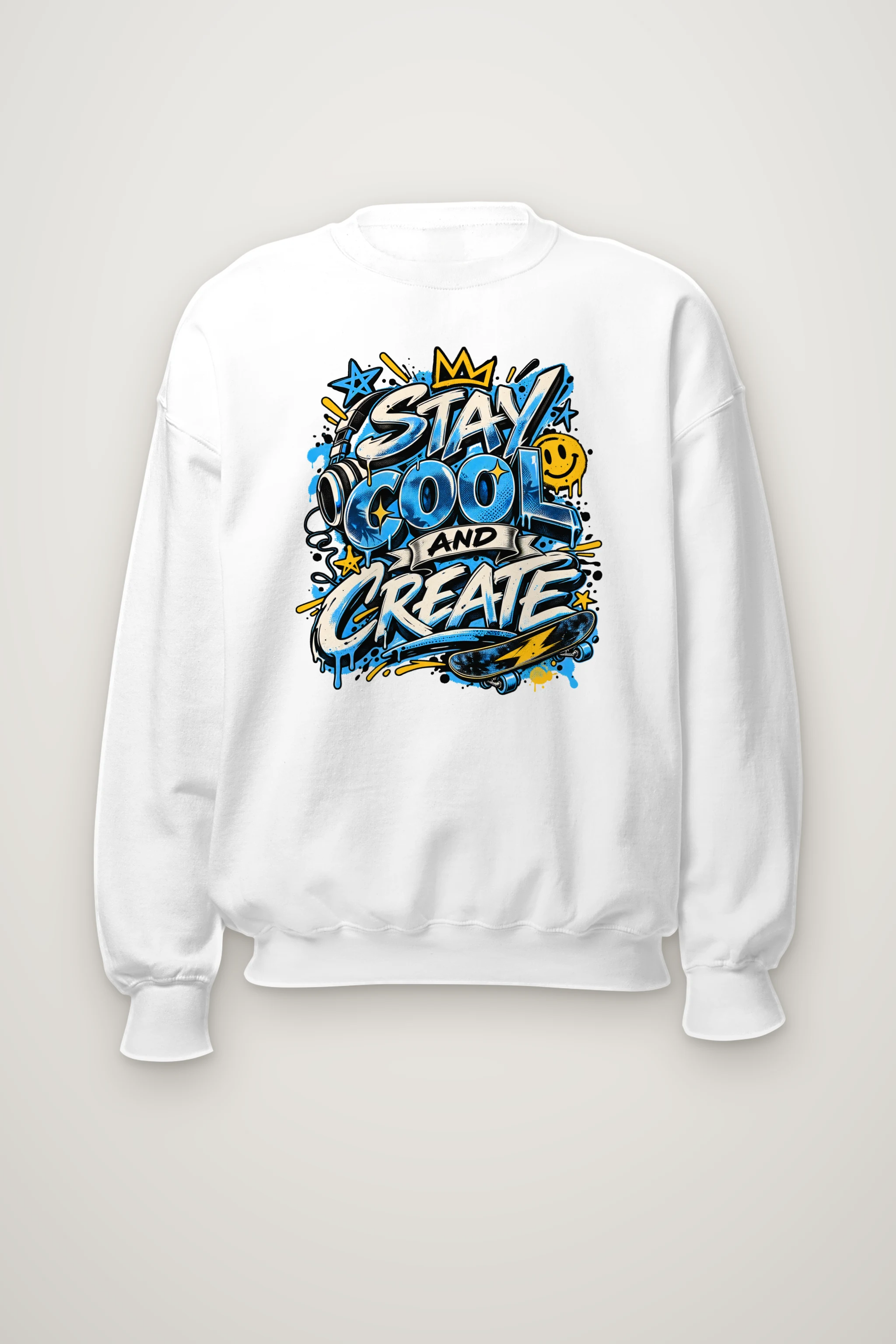 "Blue Graffiti Crown Crew" Heavy Blend Unisex Crewneck Sweatshirt