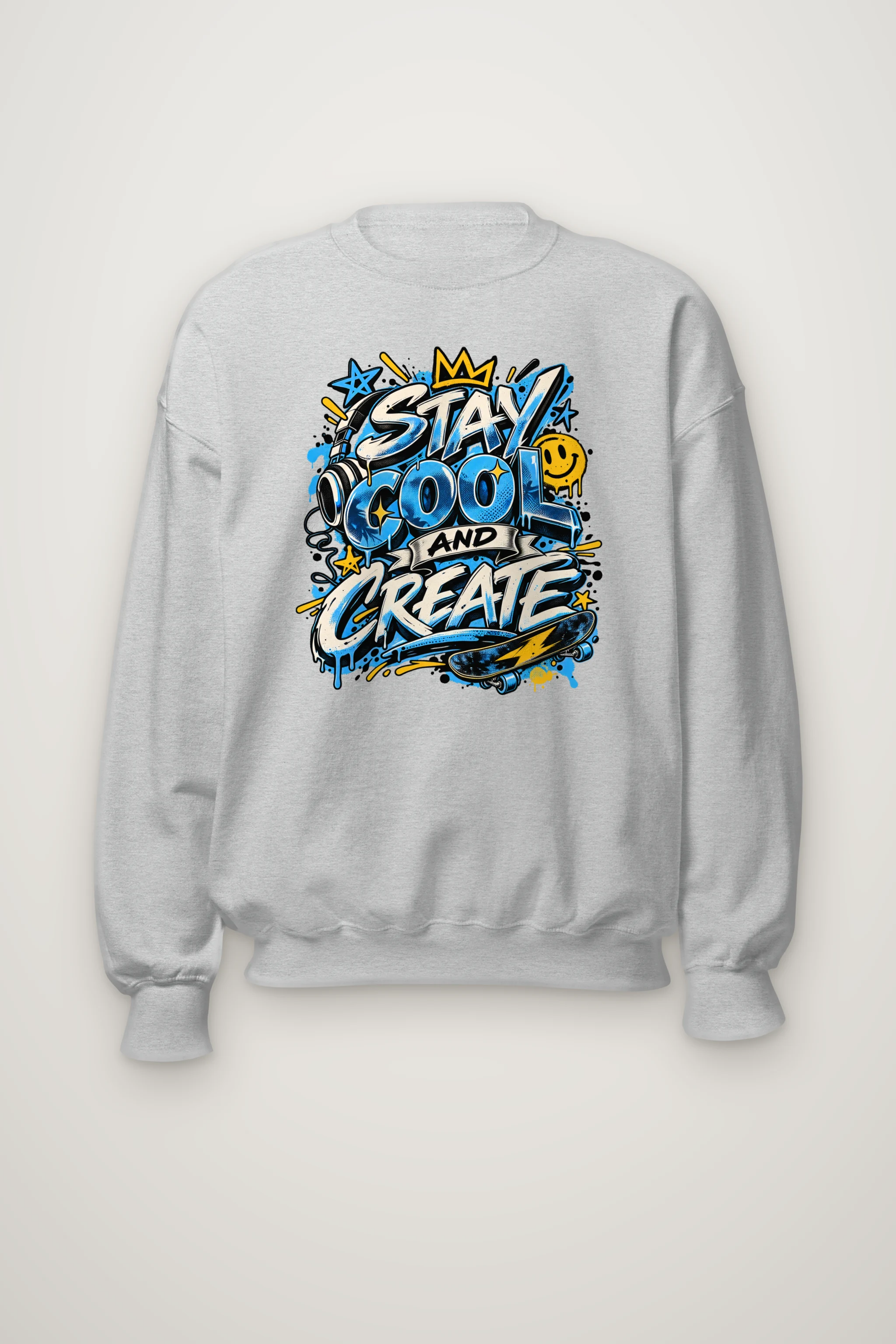 "Blue Graffiti Crown Crew" Heavy Blend Unisex Crewneck Sweatshirt