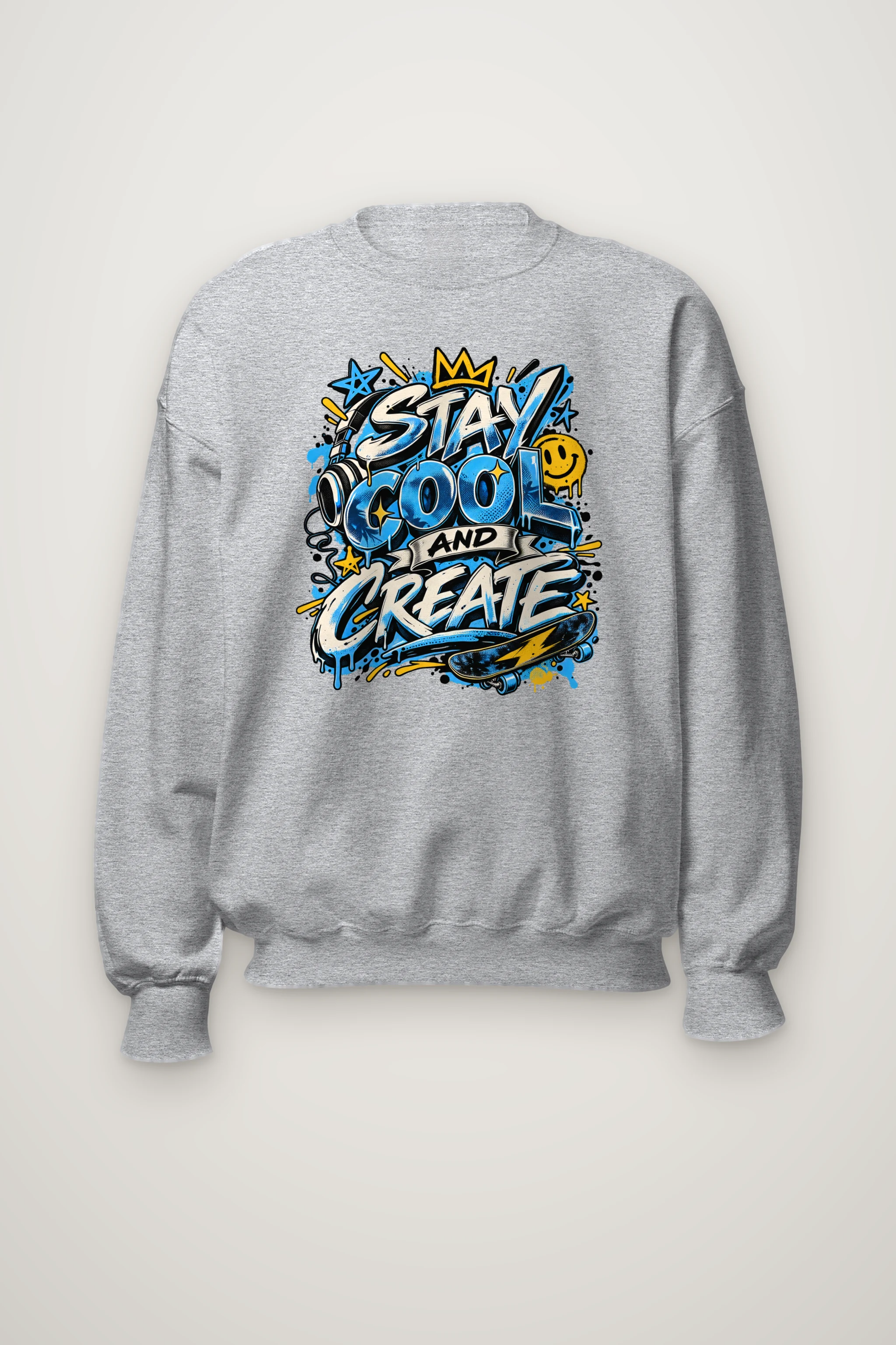 "Blue Graffiti Crown Crew" Heavy Blend Unisex Crewneck Sweatshirt