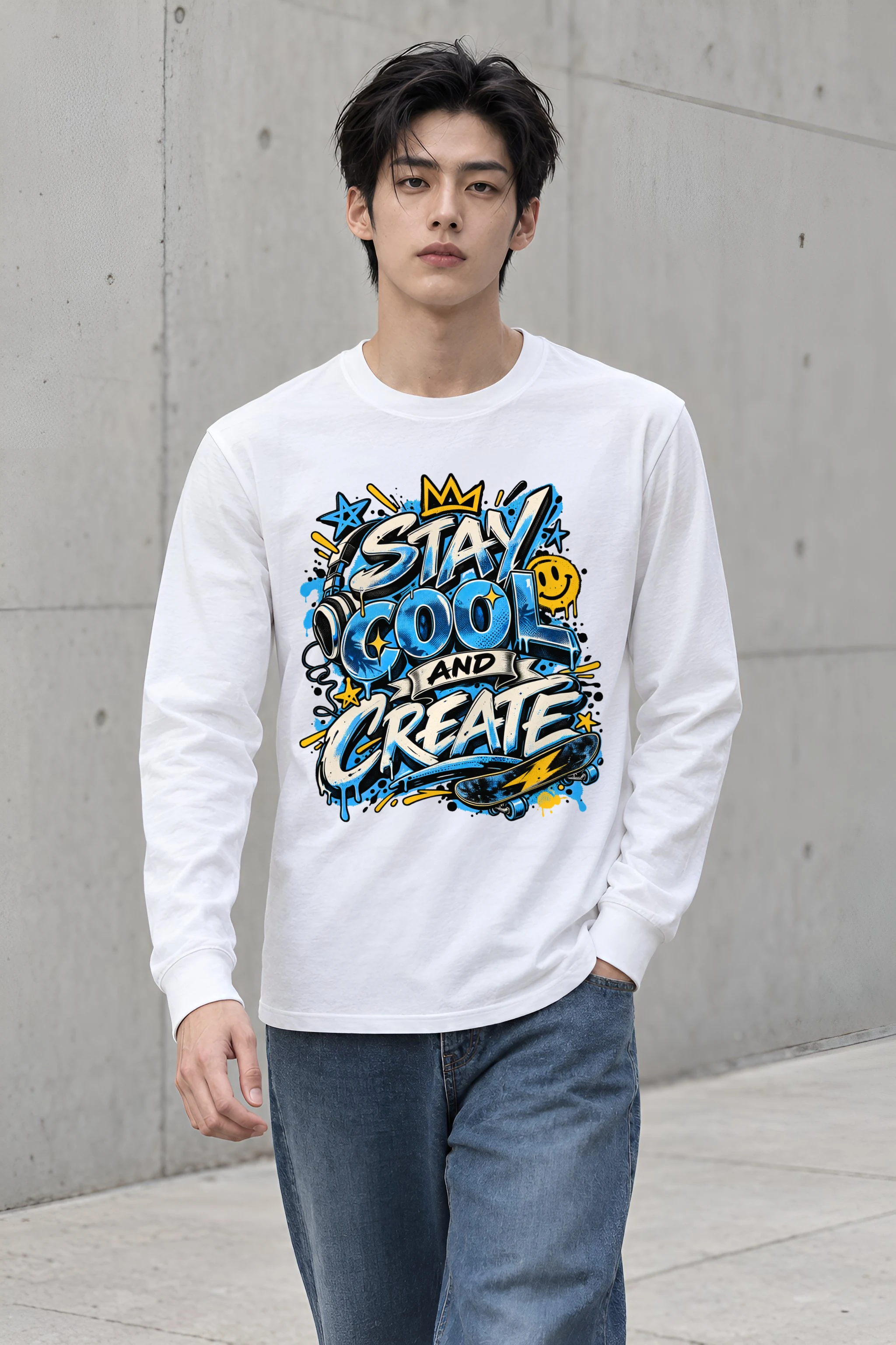 "Blue Gradient Graffiti" Unisex Longsleeve T-shirt