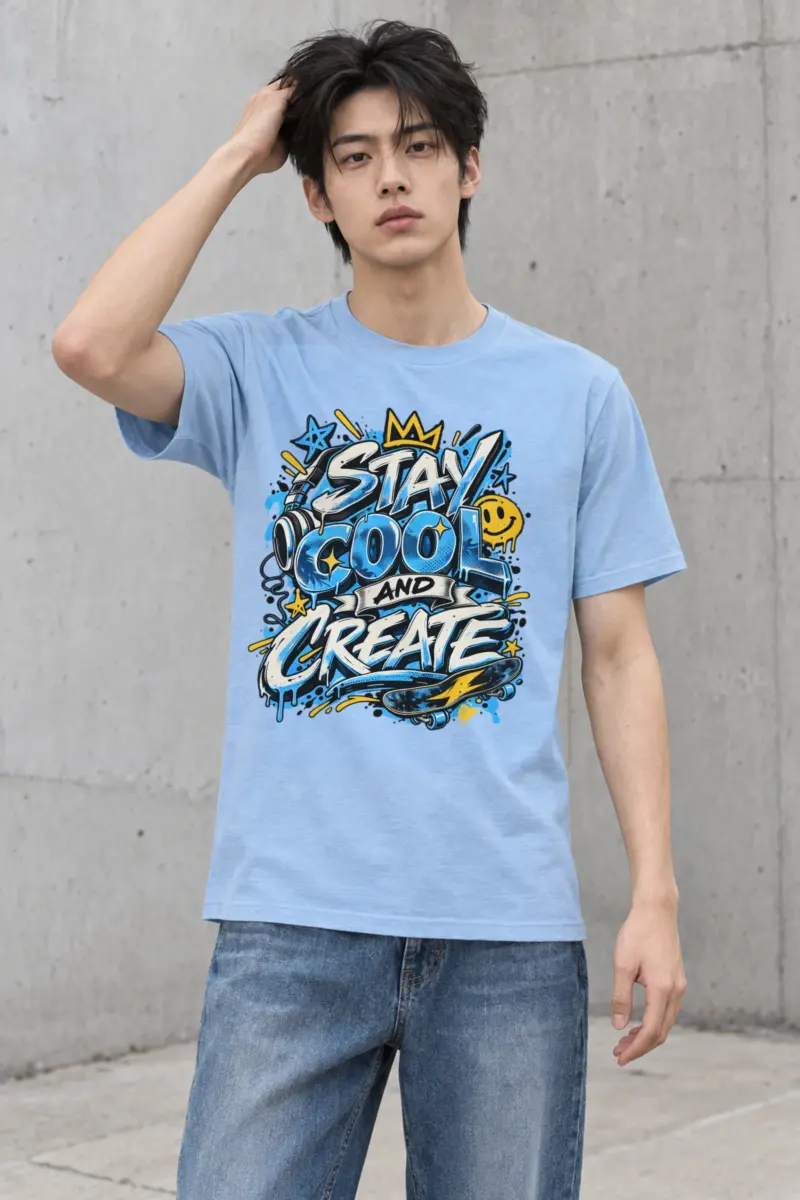 "Blue Graffiti Lettering" Heavyweight Unisex Crewneck T-shirt