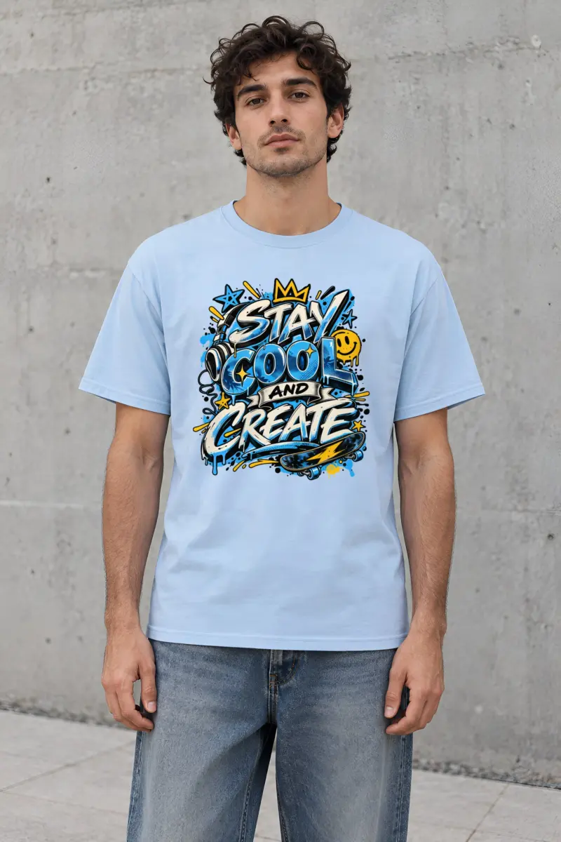 "Blue Graffiti Lettering" Heavyweight Unisex Crewneck T-shirt