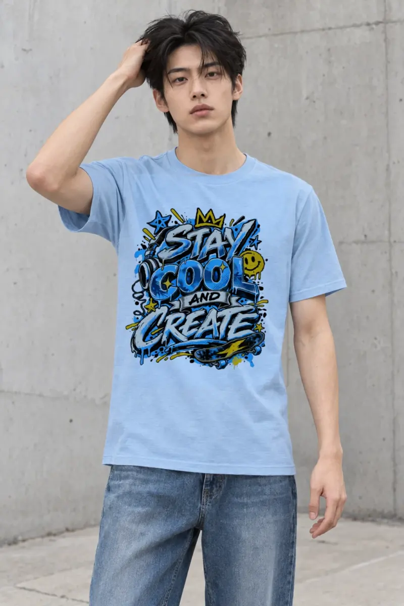 "Blue Graffiti Lettering" Heavyweight Unisex Crewneck T-shirt