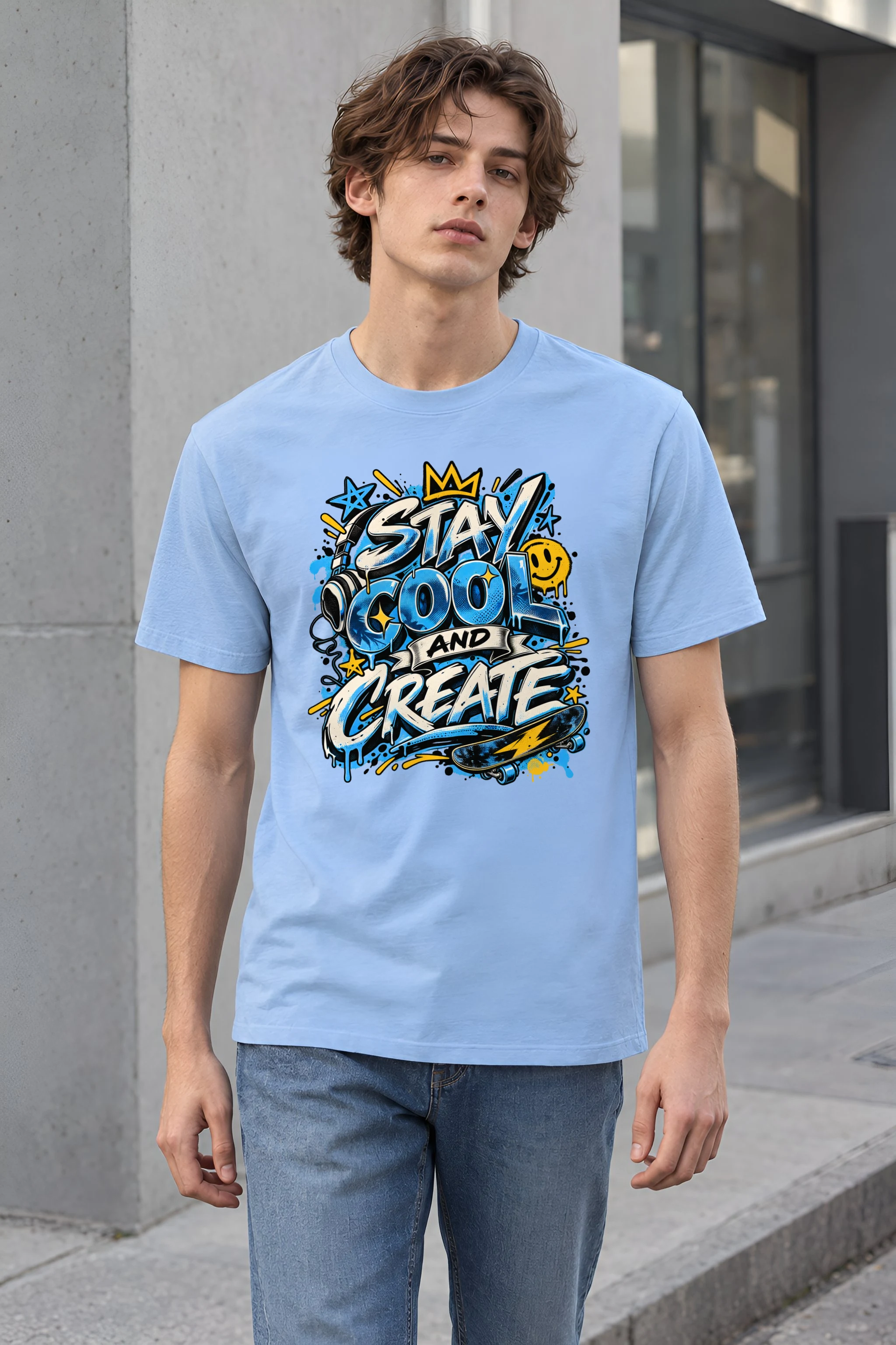 "Blue Graffiti Lettering" Heavyweight Unisex Crewneck T-shirt