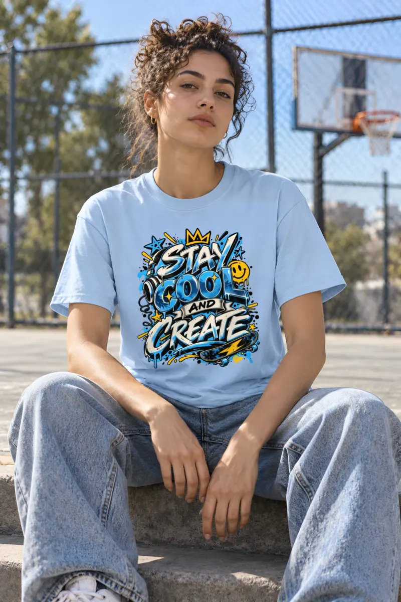 "Blue Graffiti Lettering" Heavyweight Unisex Crewneck T-shirt