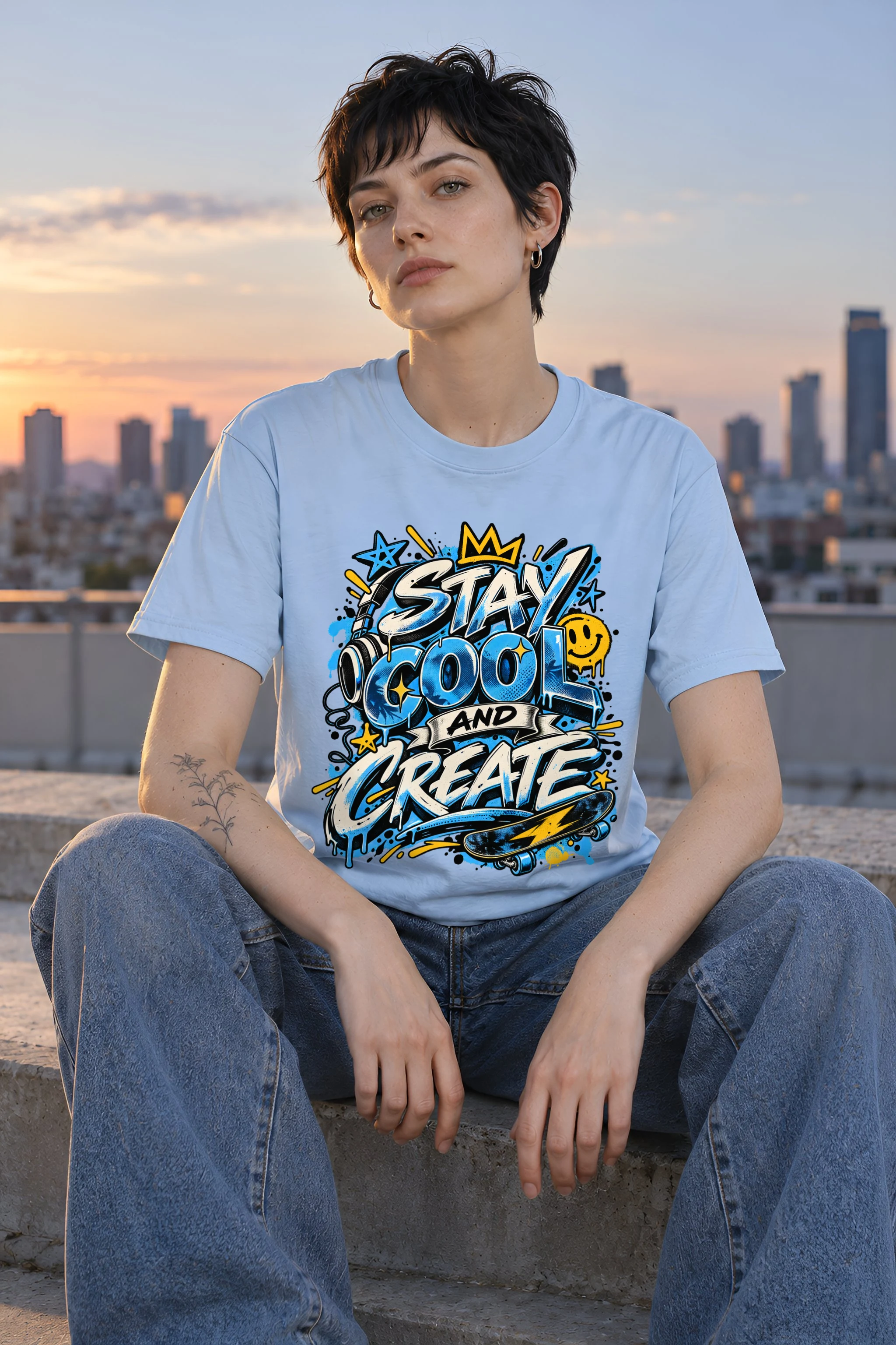 "Blue Graffiti Lettering" Heavyweight Unisex Crewneck T-shirt