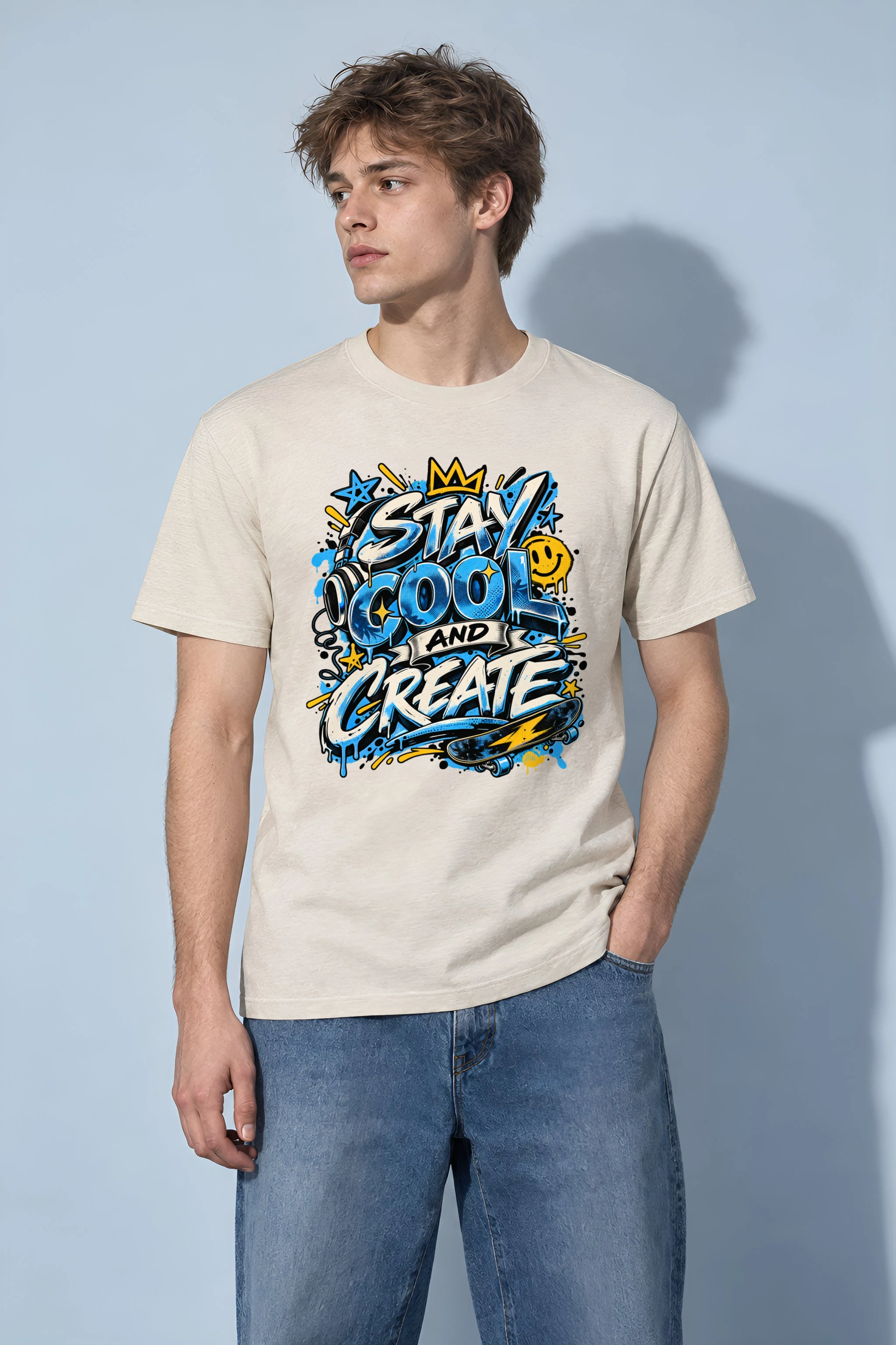 "Blue Graffiti Lettering" Heavyweight Unisex Crewneck T-shirt