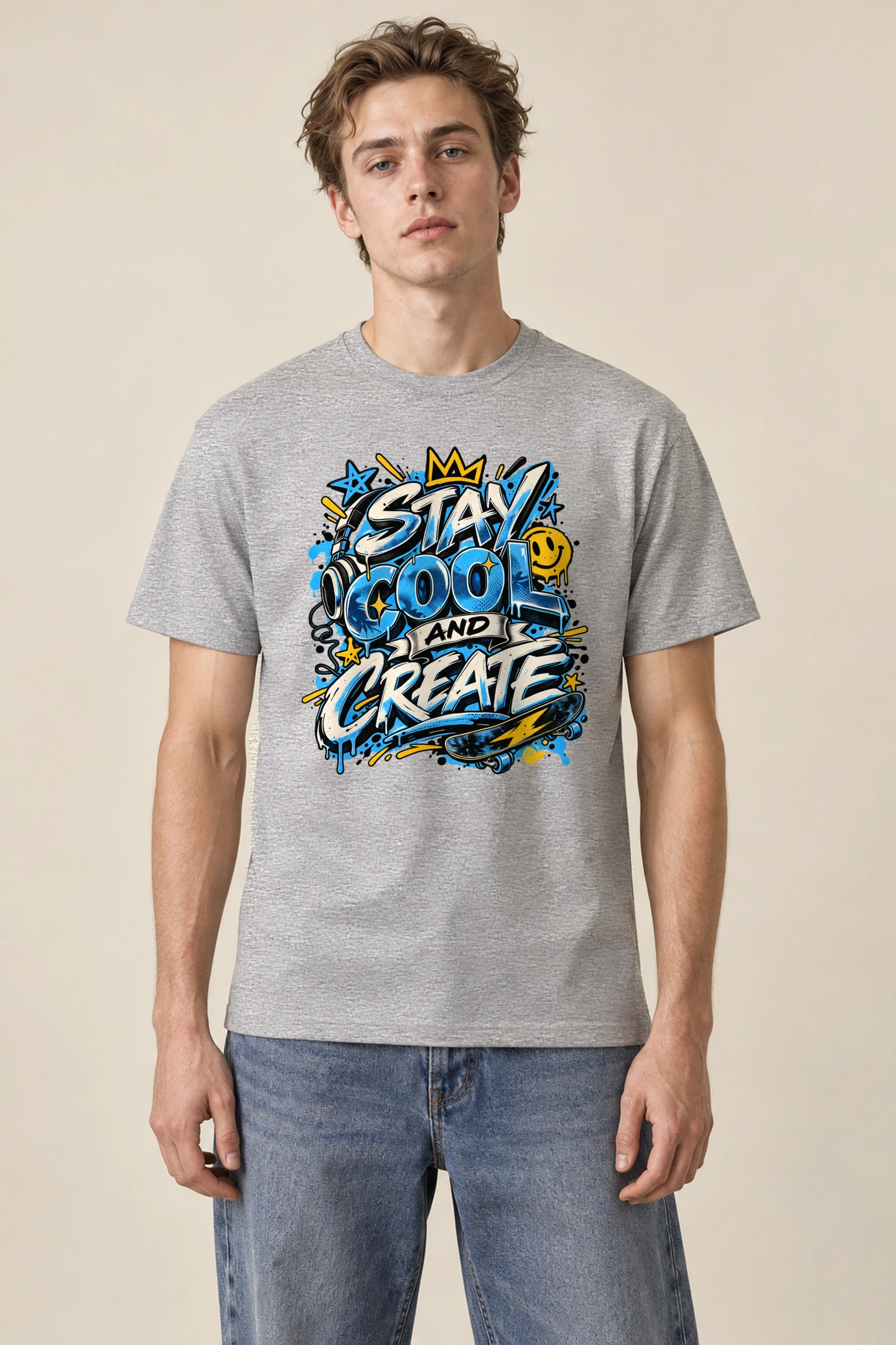 "Blue Graffiti Lettering" Heavyweight Unisex Crewneck T-shirt