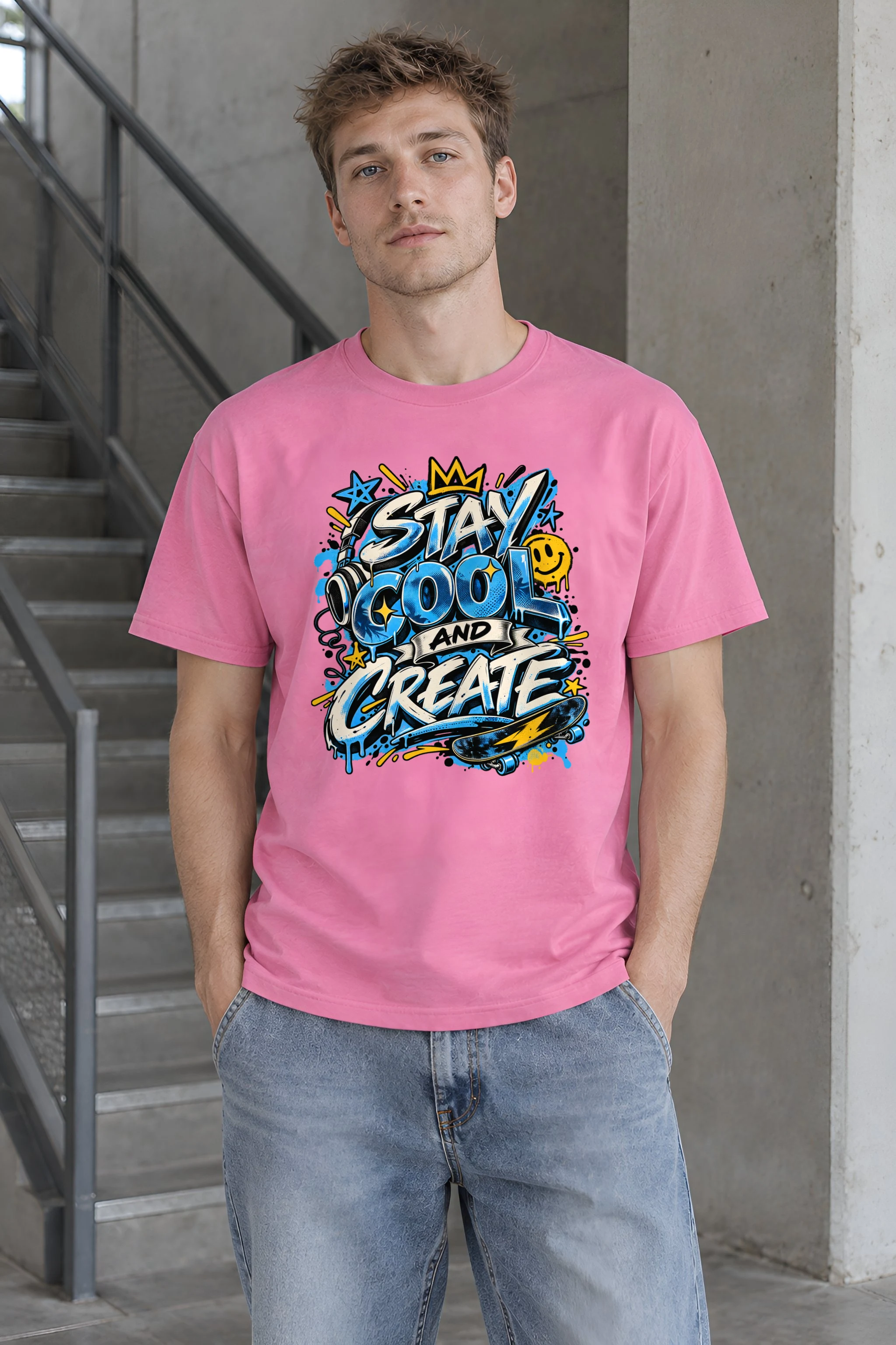 "Blue Graffiti Lettering" Heavyweight Unisex Crewneck T-shirt