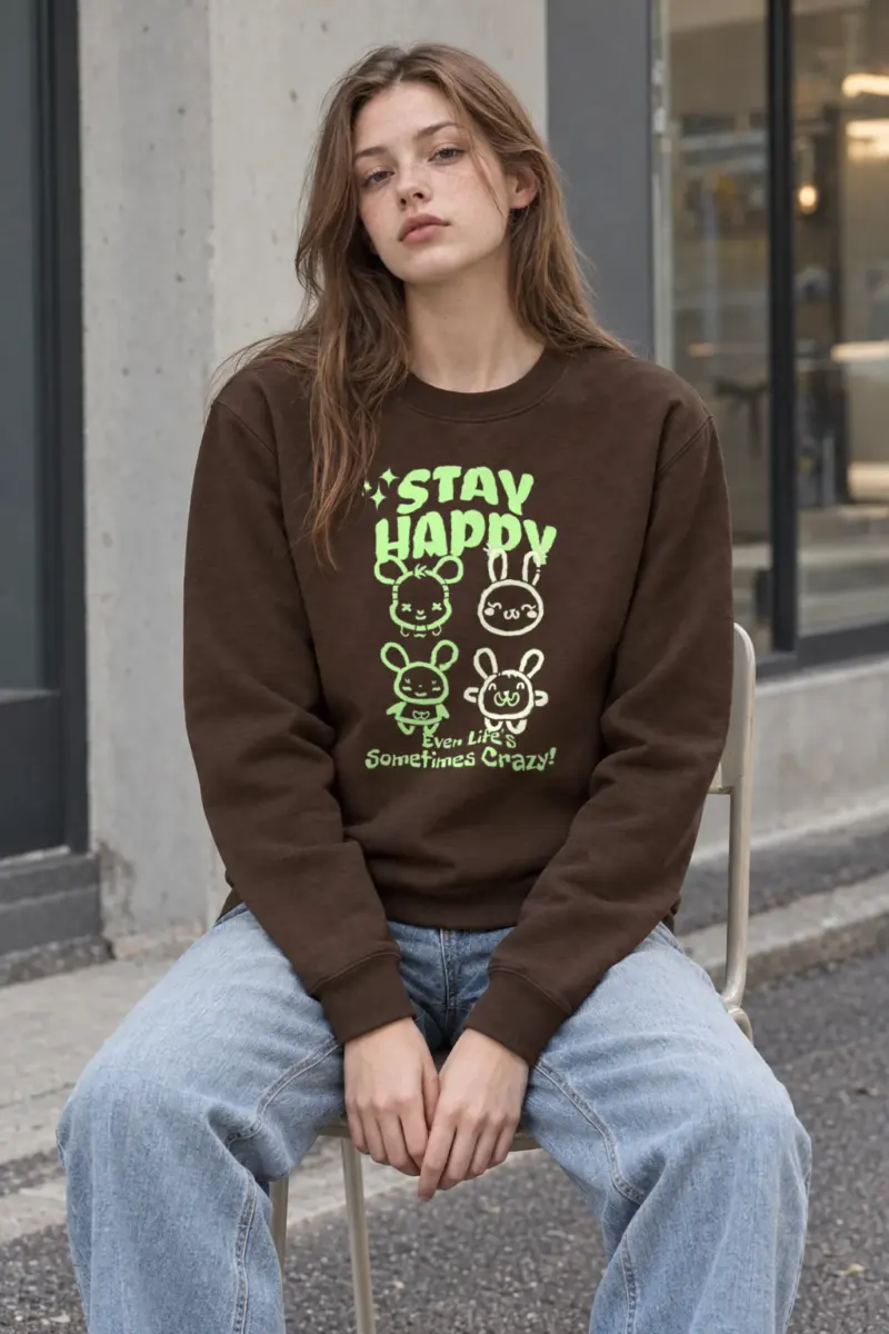 "Stay Happy Bunnies" Heavy Blend Unisex Crewneck Sweatshirt | Gildan 18000