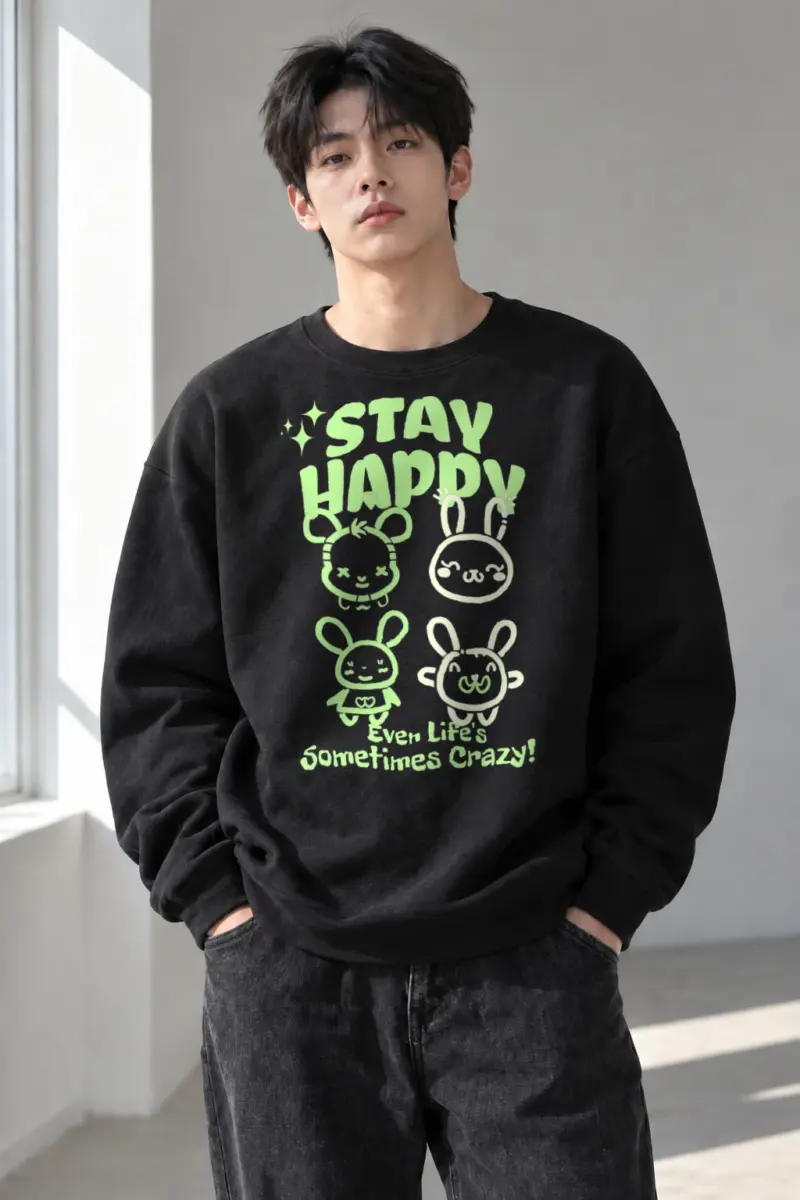 “Stay Happy Bunnies” Heavy Blend Unisex Crewneck Sweatshirt | Gildan 18000