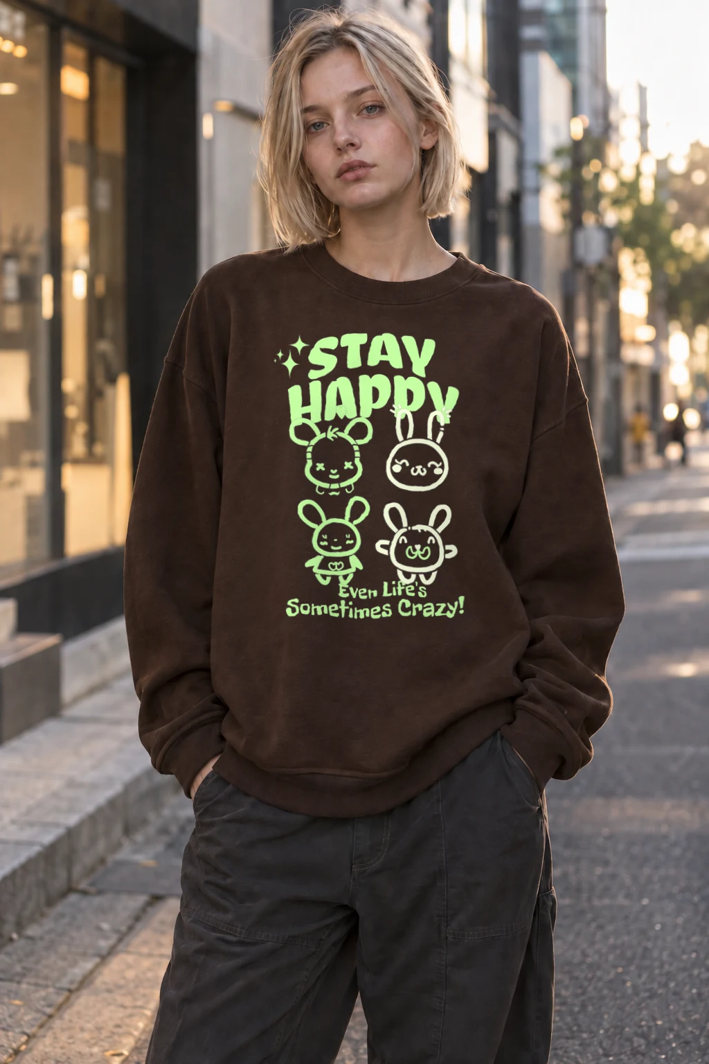 "Stay Happy Bunnies" Heavy Blend Unisex Crewneck Sweatshirt | Gildan 18000