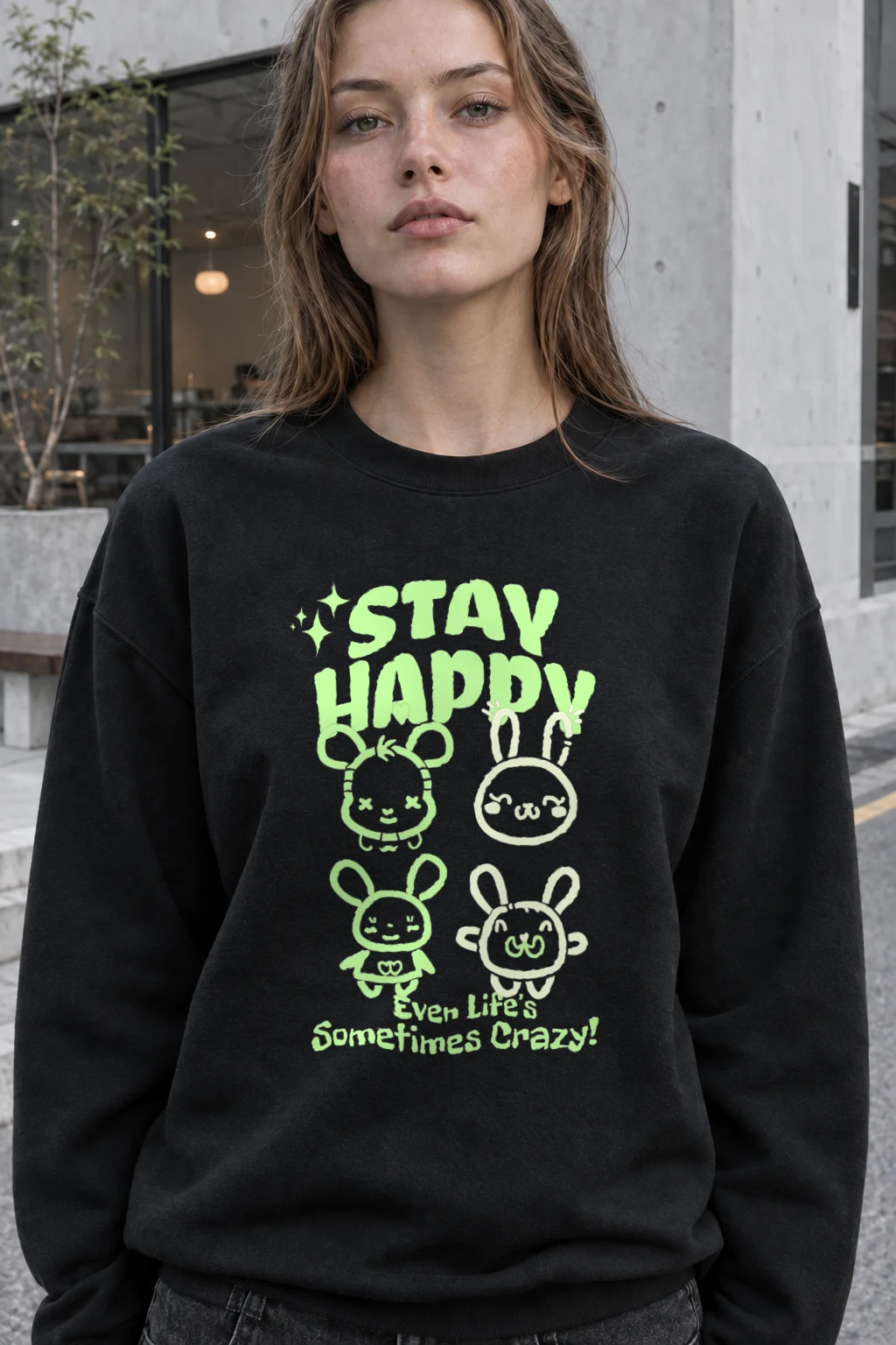 "Stay Happy Bunnies" Heavy Blend Unisex Crewneck Sweatshirt | Gildan 18000