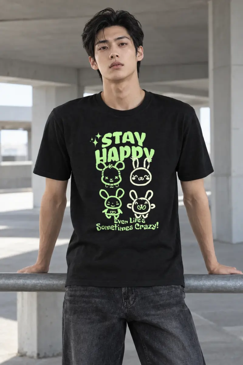 "Stay Happy Bunnies" Heavyweight Unisex Crewneck T-shirt