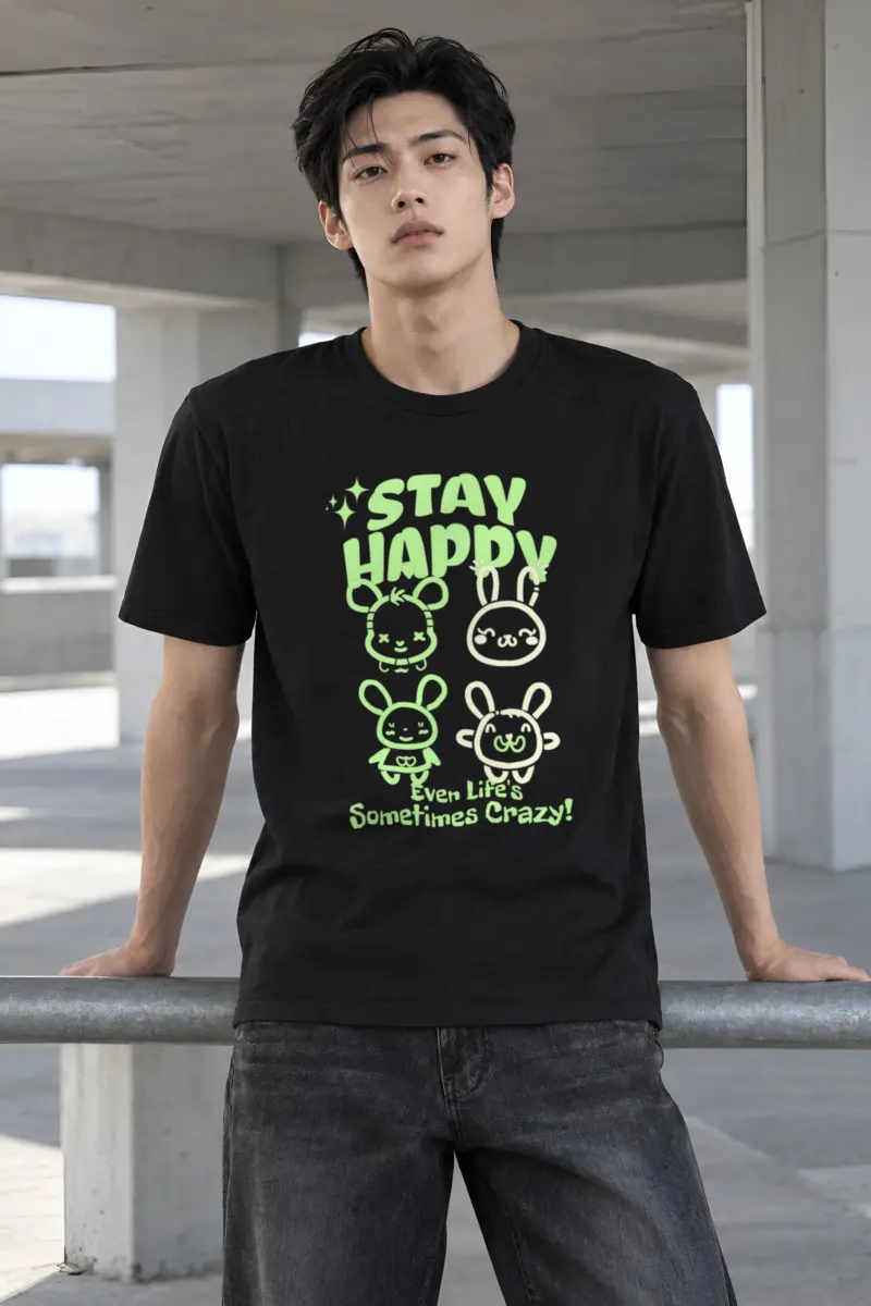 "Stay Happy Bunnies" Heavyweight Unisex Crewneck T-shirt