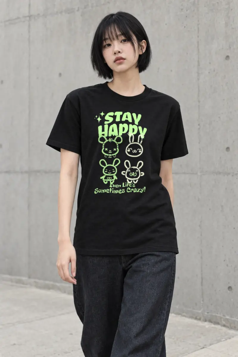 "Stay Happy Bunnies" Heavyweight Unisex Crewneck T-shirt | Gildan 5000