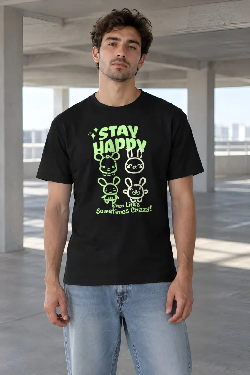 "Stay Happy Bunnies" Heavyweight Unisex Crewneck T-shirt