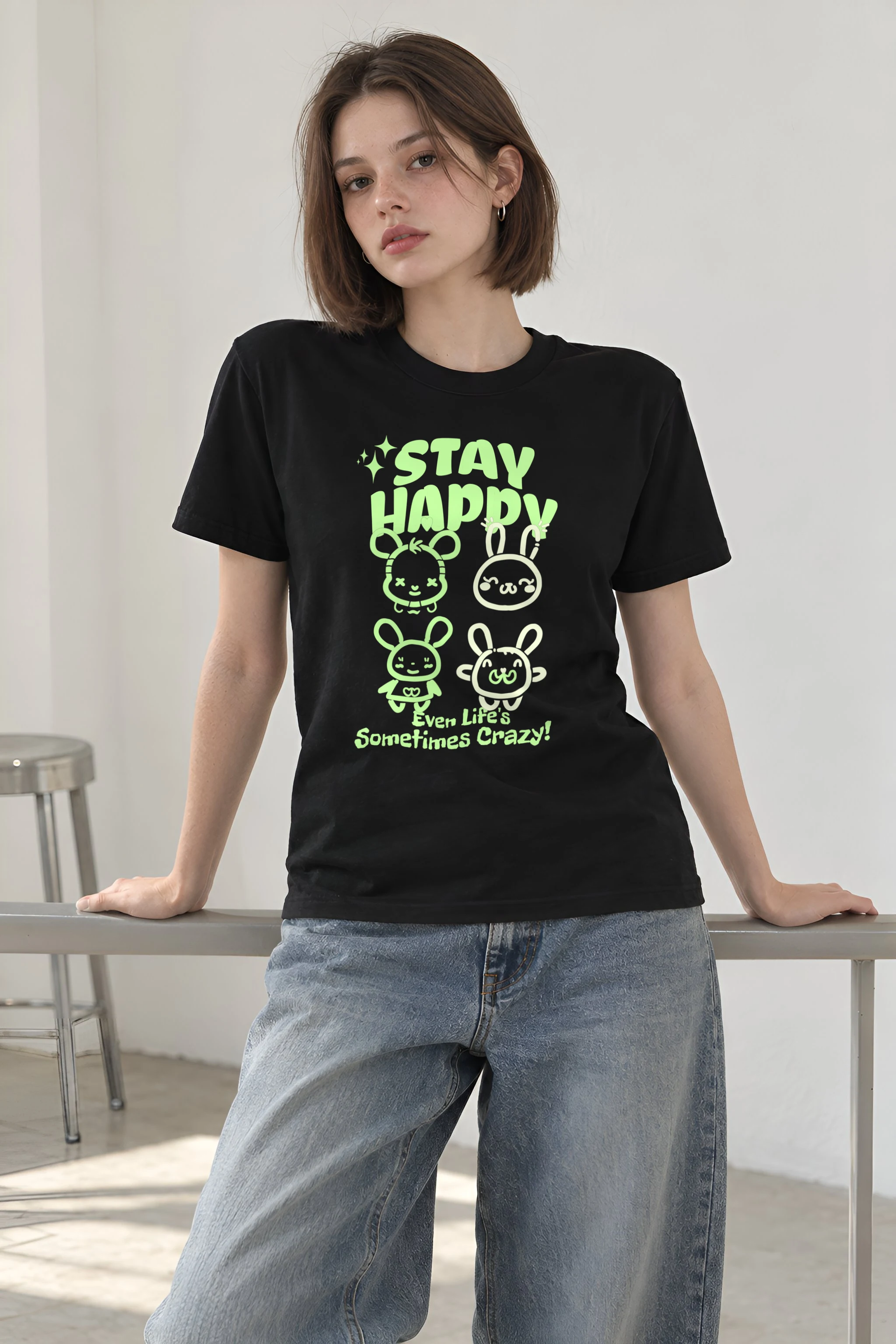 "Stay Happy Bunnies" Heavyweight Unisex Crewneck T-shirt