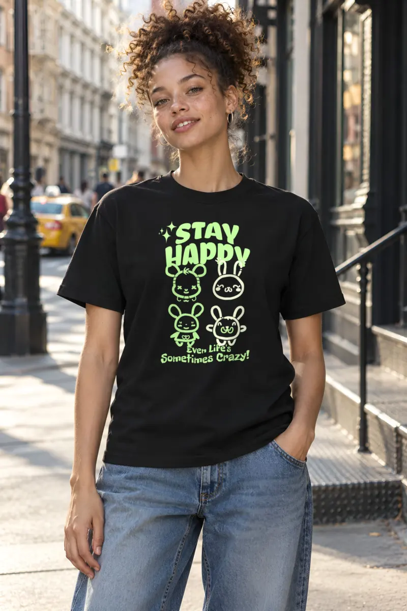 "Stay Happy Bunnies" Heavyweight Unisex Crewneck T-shirt